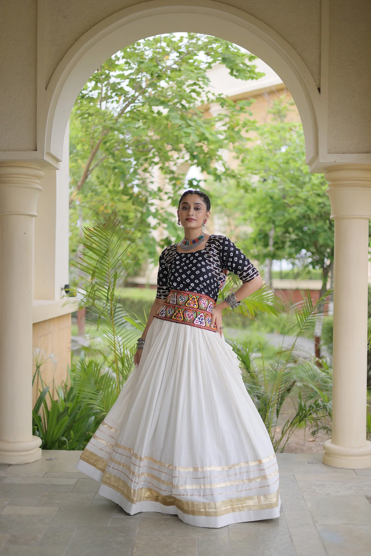 Women's Cotton Lehenga Choli with Stitched Top in Black — photo 6 of 7