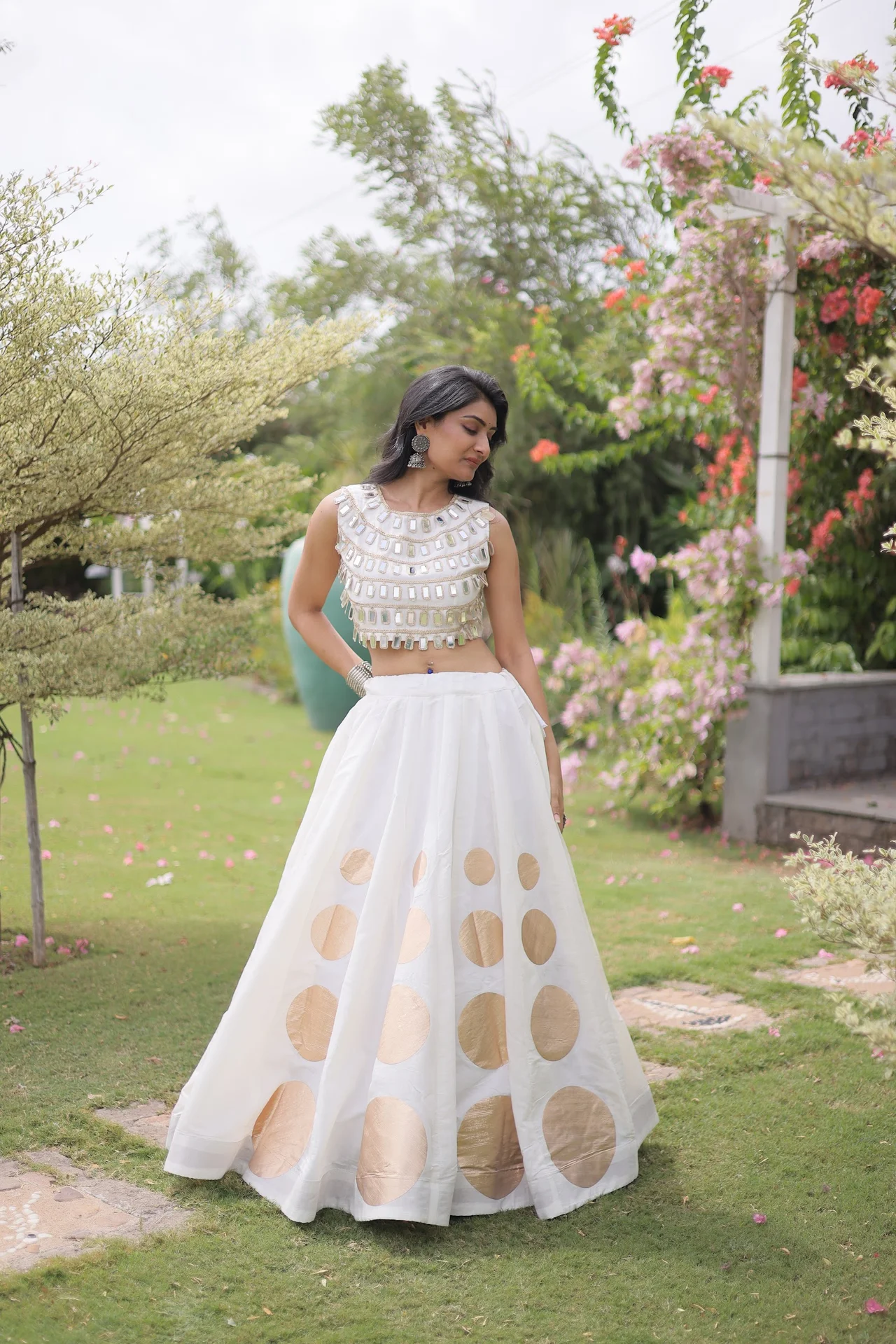Women's Roman Silk Lehenga Choli with Stitched Blouse in White — photo 2 of 8