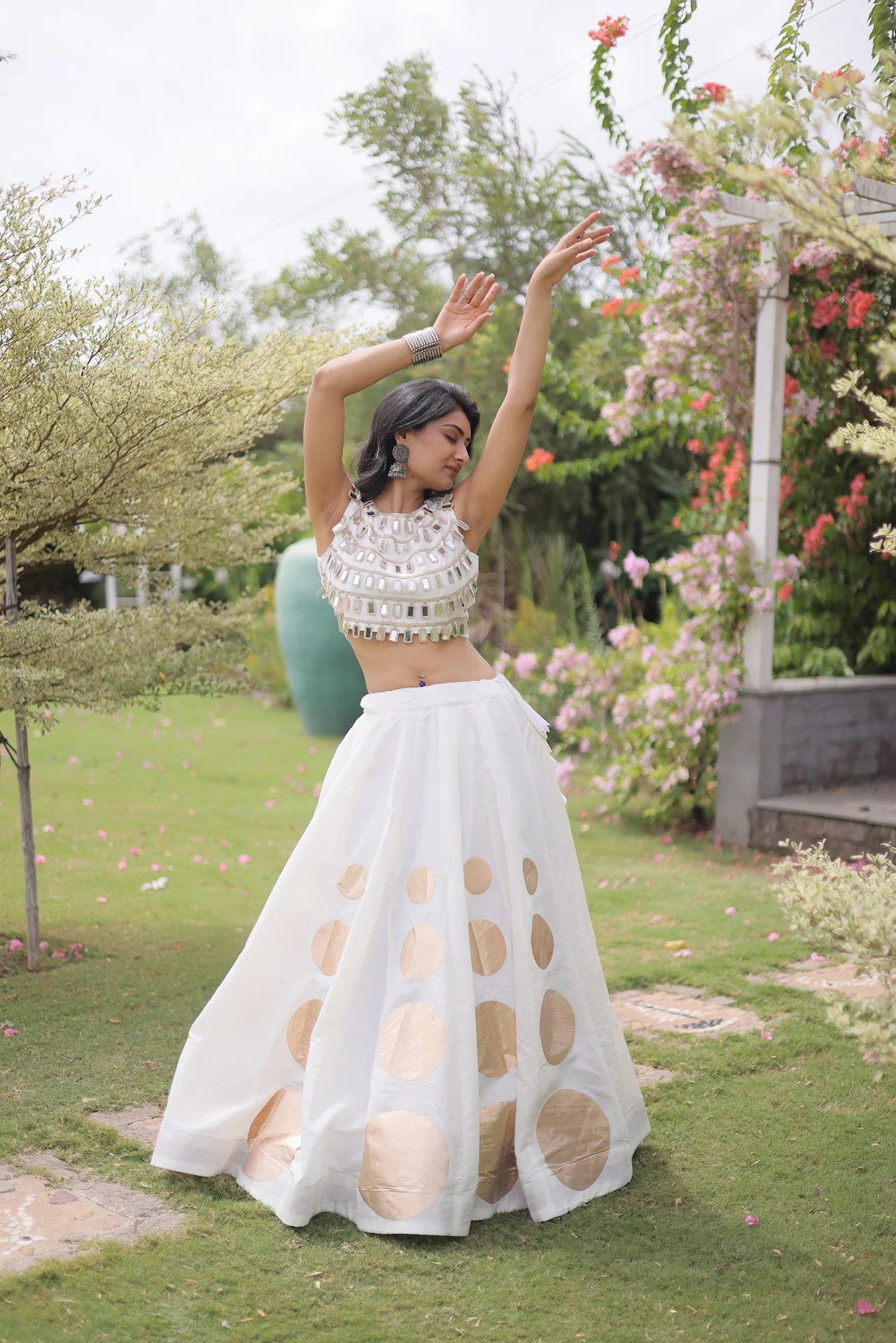 Women's Roman Silk Lehenga Choli with Stitched Blouse in White — photo 3 of 8