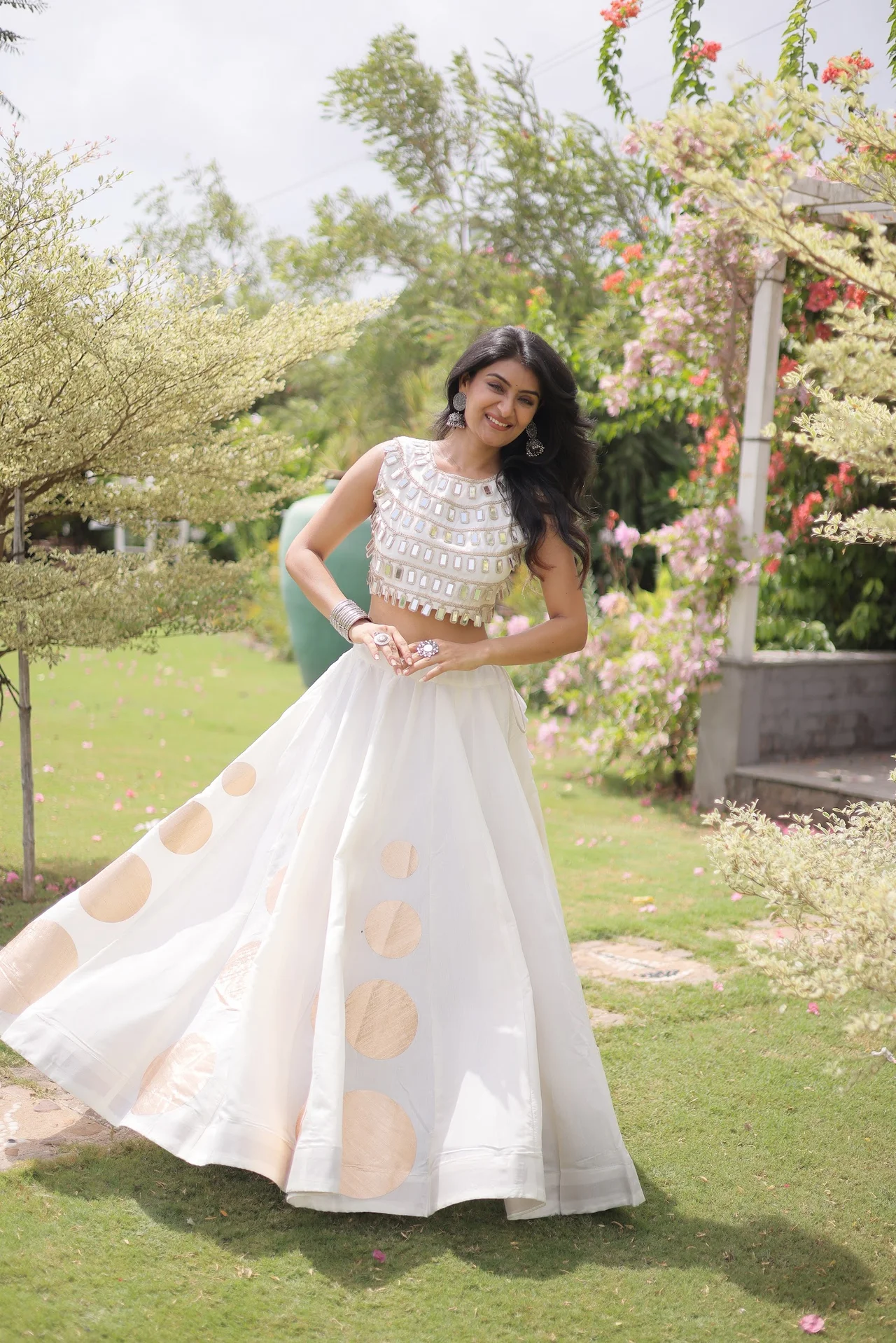 Women's Roman Silk Lehenga Choli with Stitched Blouse in White — photo 4 of 8