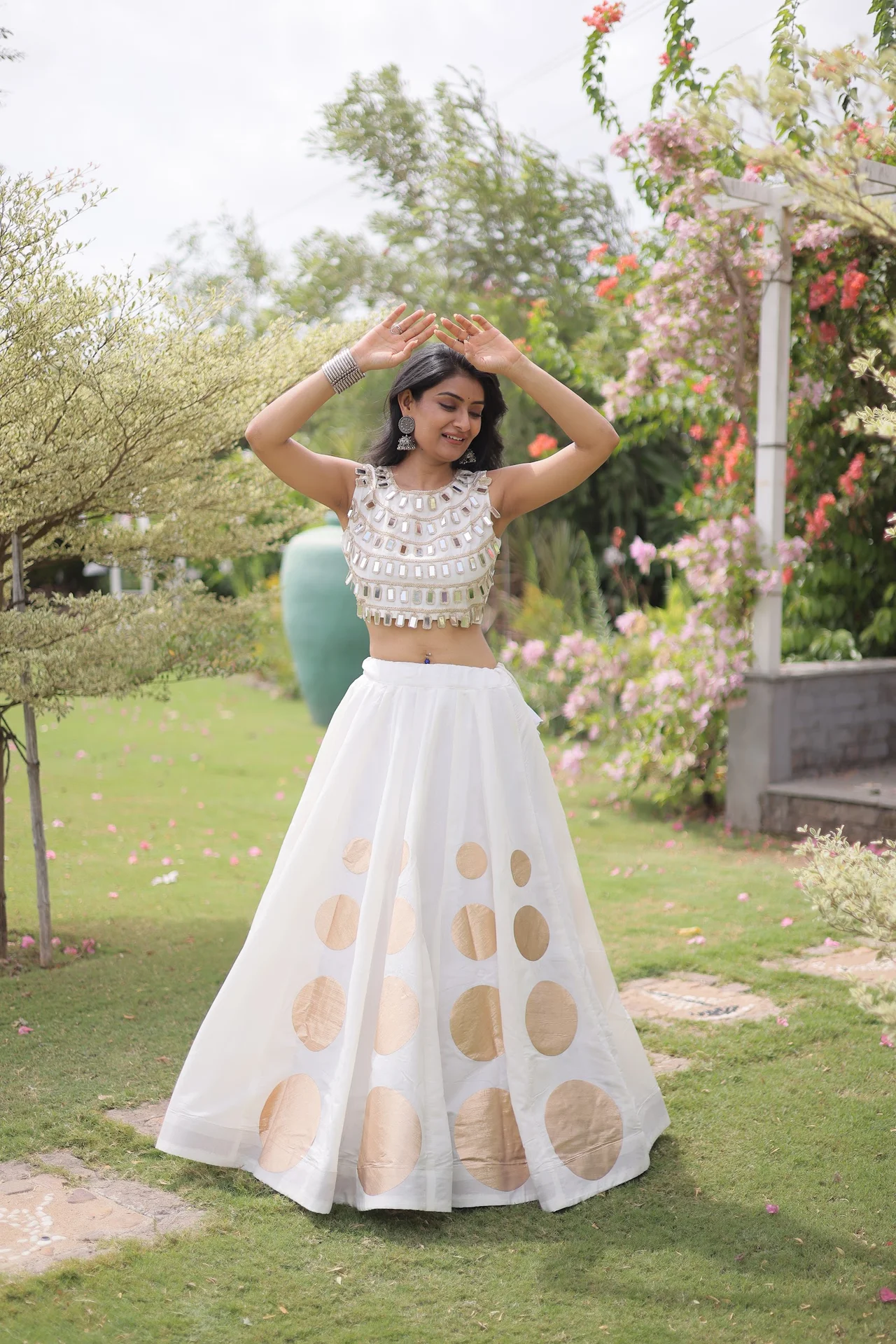 Women's Roman Silk Lehenga Choli with Stitched Blouse in White — photo 5 of 8