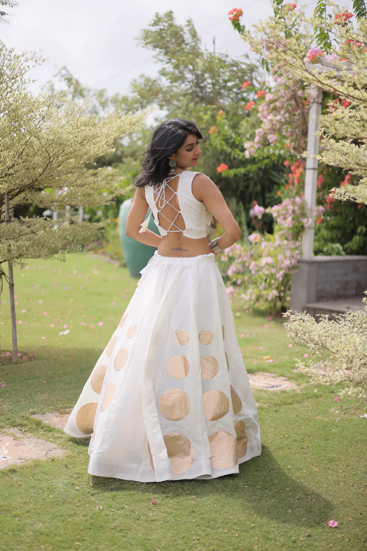 Women's Roman Silk Lehenga Choli with Stitched Blouse in White — photo 6 of 8