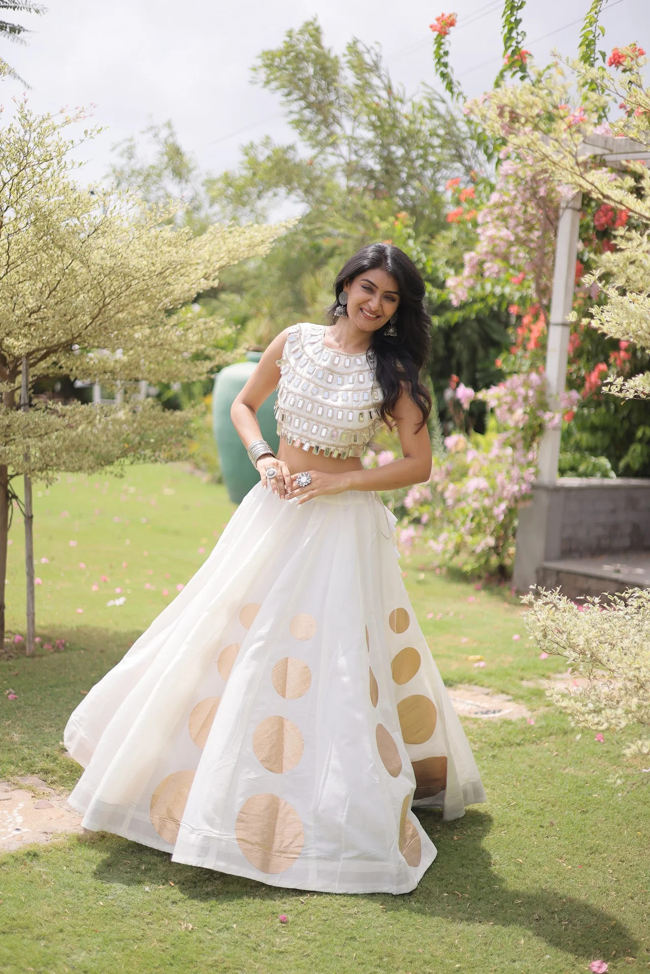Women's Roman Silk Lehenga Choli with Stitched Blouse in White — photo 7 of 8