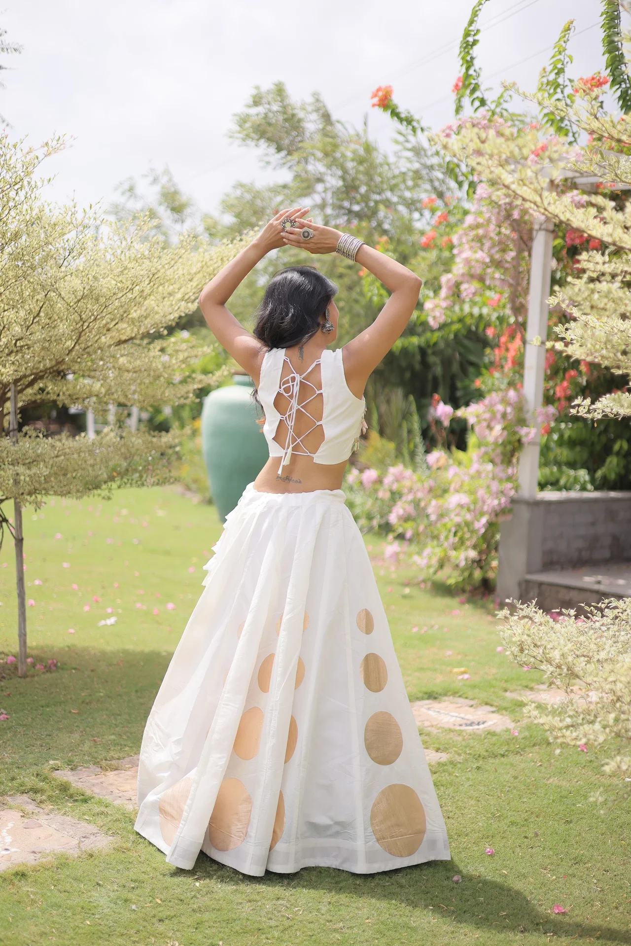 Women's Roman Silk Lehenga Choli with Stitched Blouse in White — photo 8 of 8