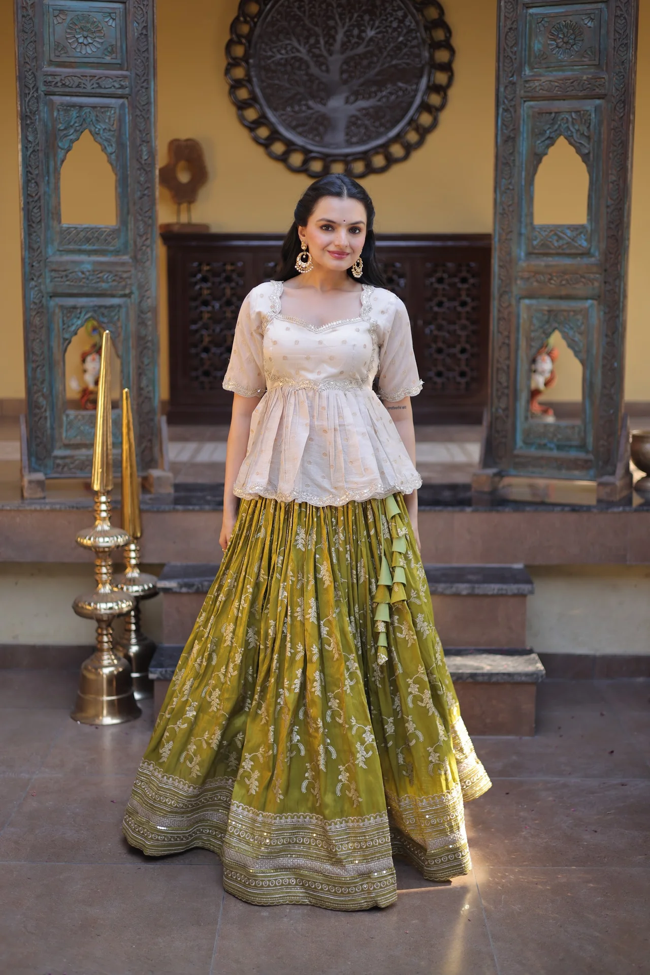 Women's Viscose Jacquard Lehenga Choli with Stitched Blouse in Parrot Green — photo 4 of 7