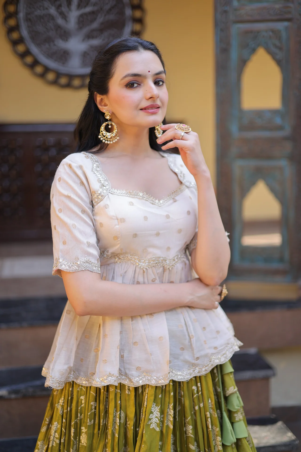 Women's Viscose Jacquard Lehenga Choli with Stitched Blouse in Parrot Green — photo 5 of 7