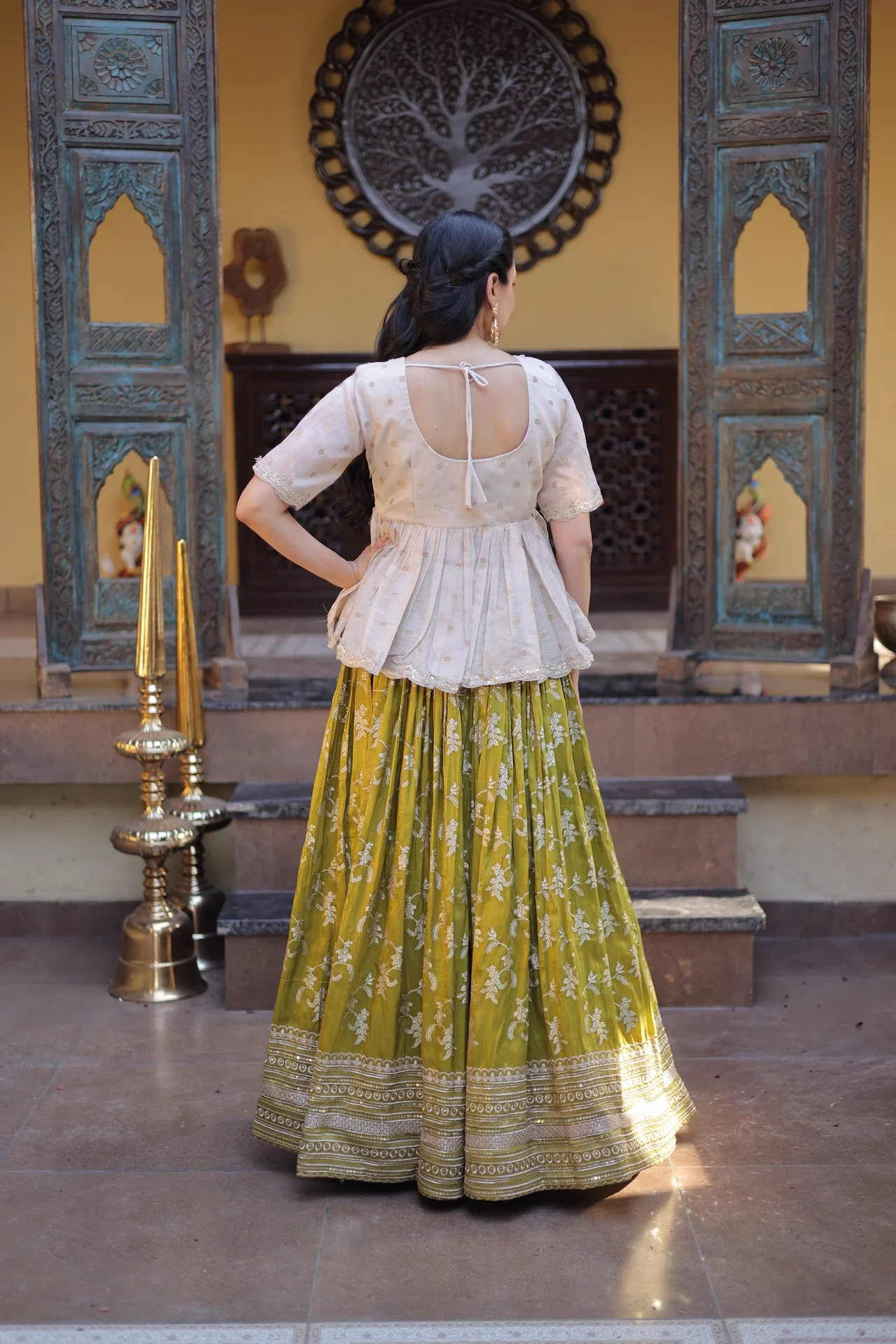 Women's Viscose Jacquard Lehenga Choli with Stitched Blouse in Parrot Green — photo 7 of 7