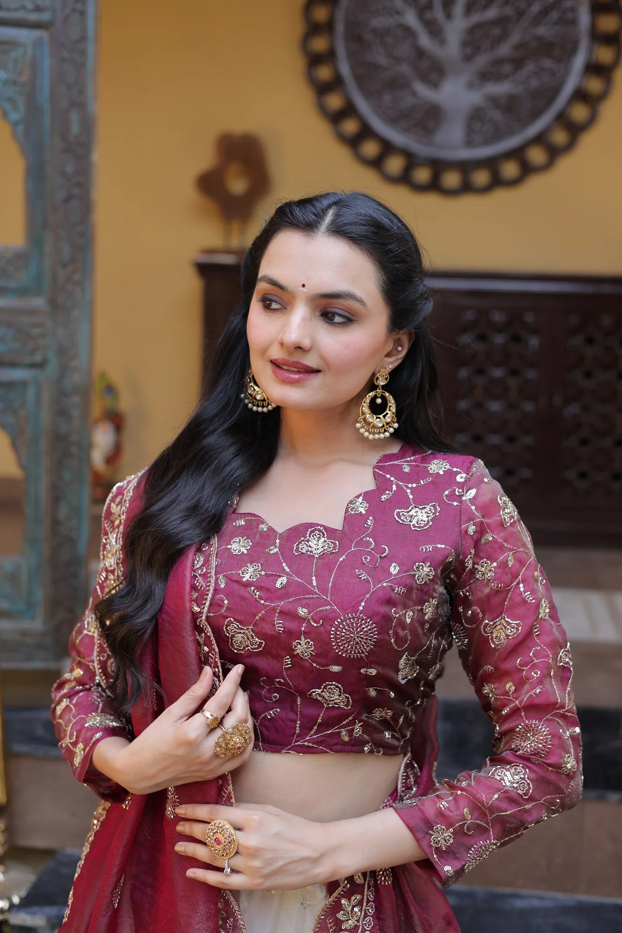 Women's Cosmos Silk Lehenga Choli with Dupatta in Magenta — photo 2 of 9