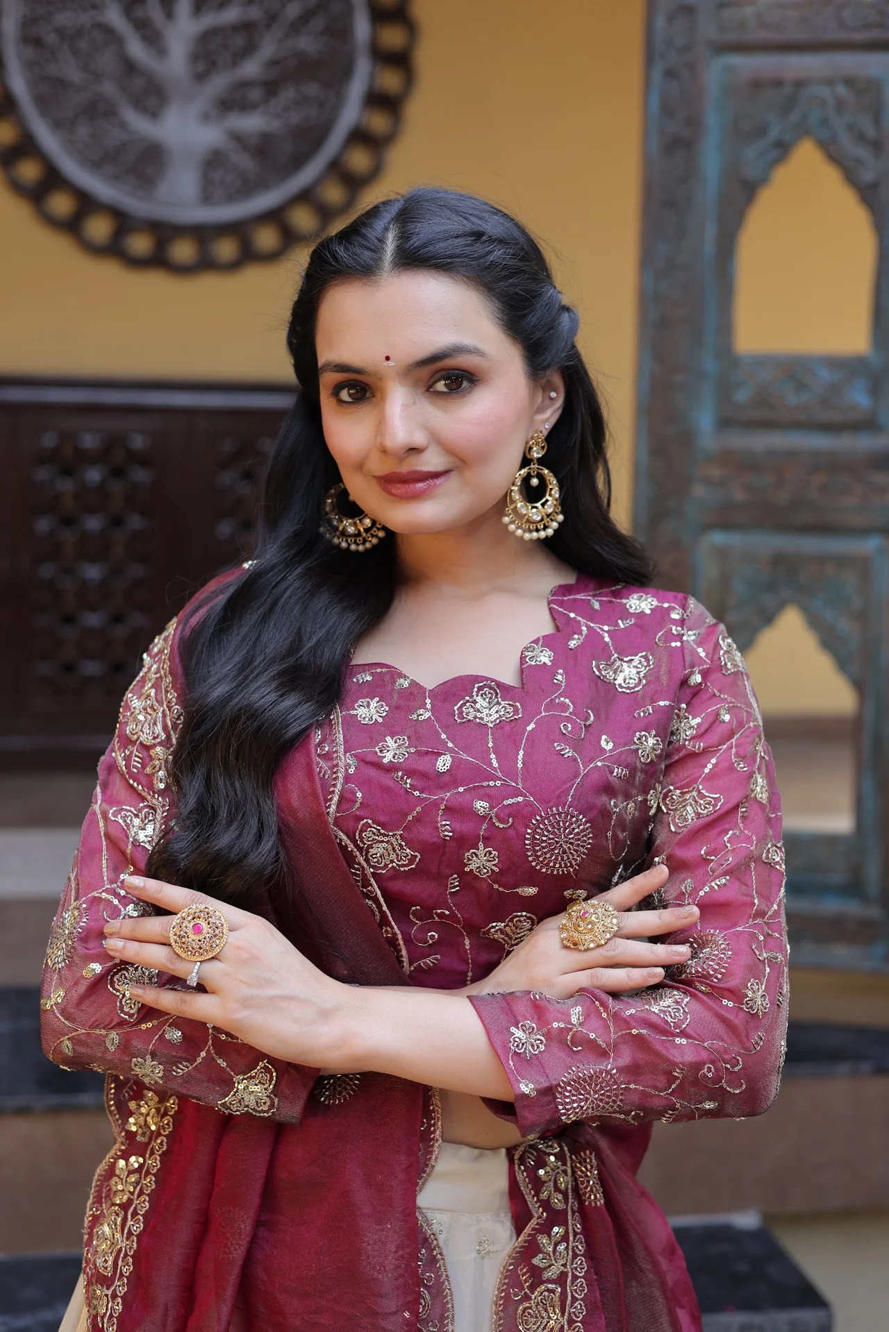 Women's Cosmos Silk Lehenga Choli with Dupatta in Magenta — photo 3 of 9