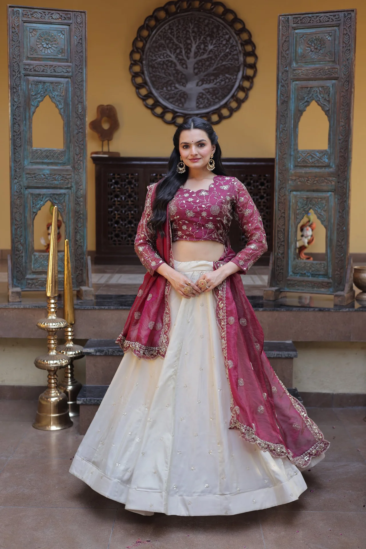 Women's Cosmos Silk Lehenga Choli with Dupatta in Magenta — photo 4 of 9