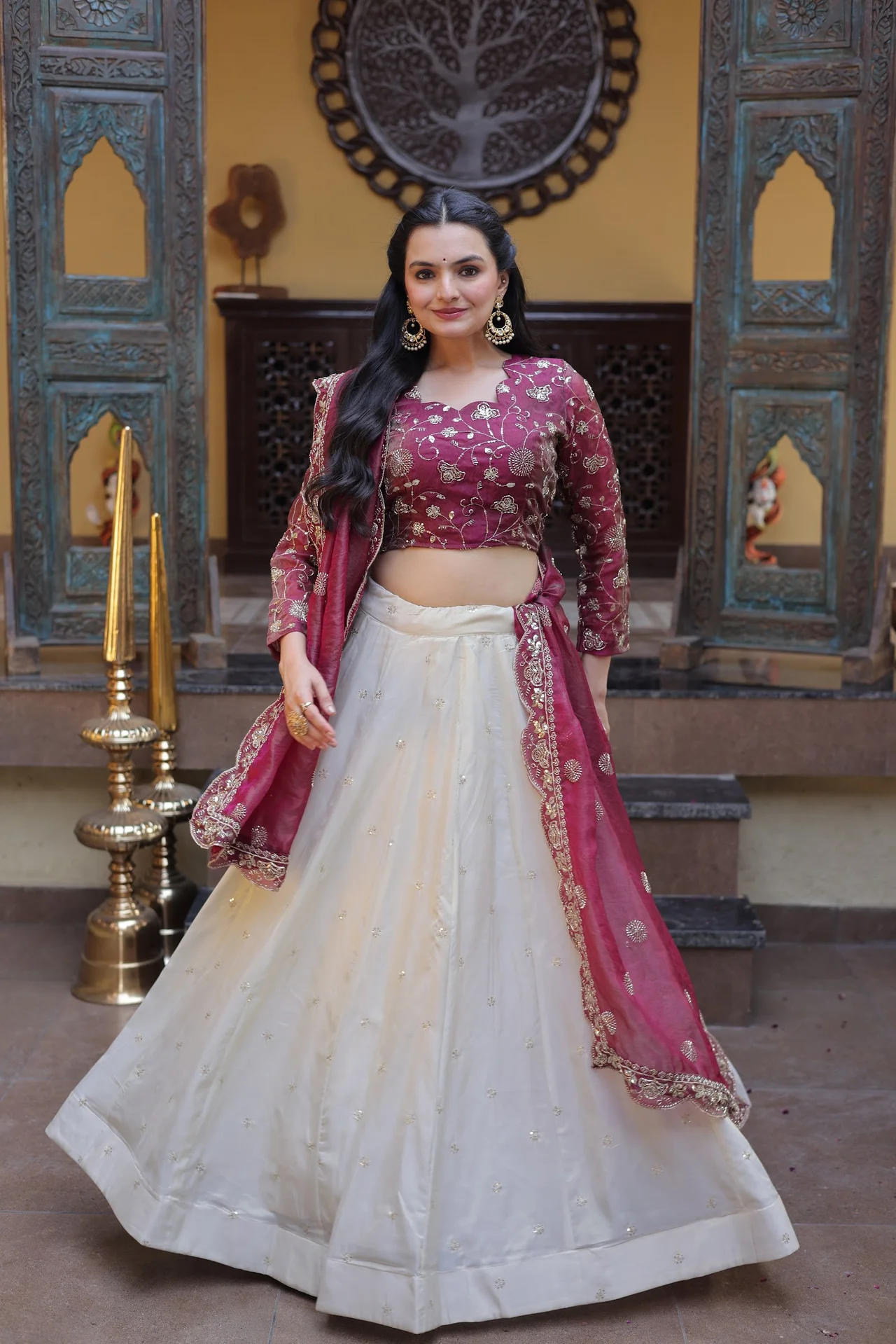 Women's Cosmos Silk Lehenga Choli with Dupatta in Magenta — photo 8 of 9