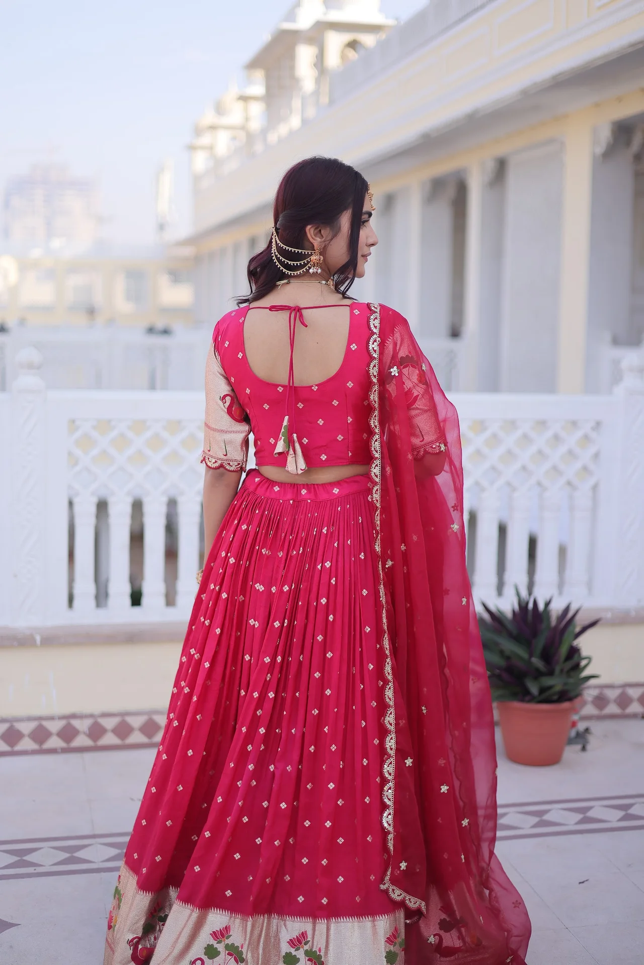 Women's Dola Silk Lehenga Choli with Dupatta in Rani Pink — photo 3 of 8