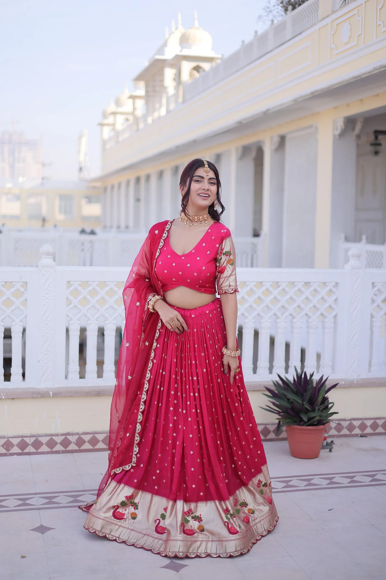 Women's Dola Silk Lehenga Choli with Dupatta in Rani Pink — photo 4 of 8