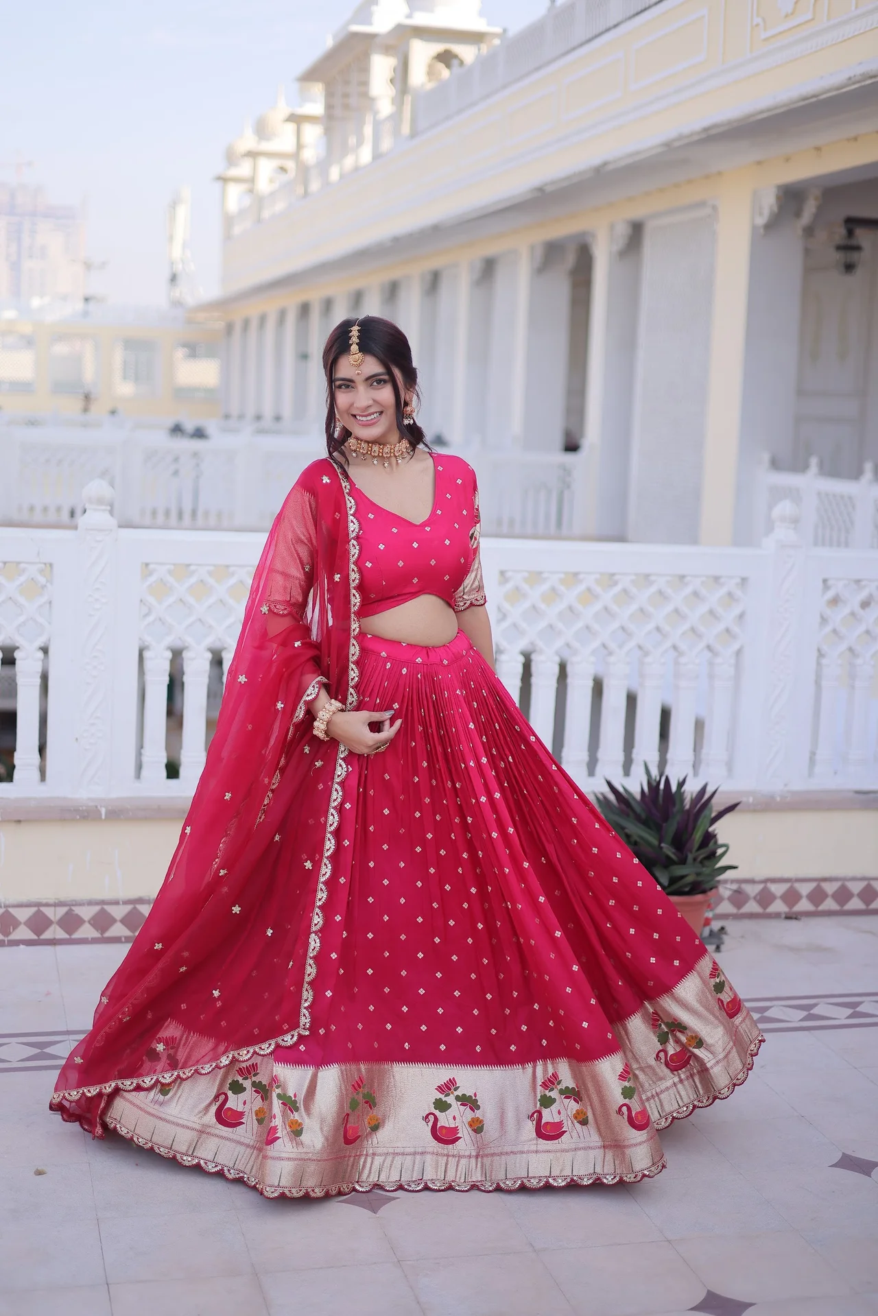 Women's Dola Silk Lehenga Choli with Dupatta in Rani Pink — photo 5 of 8