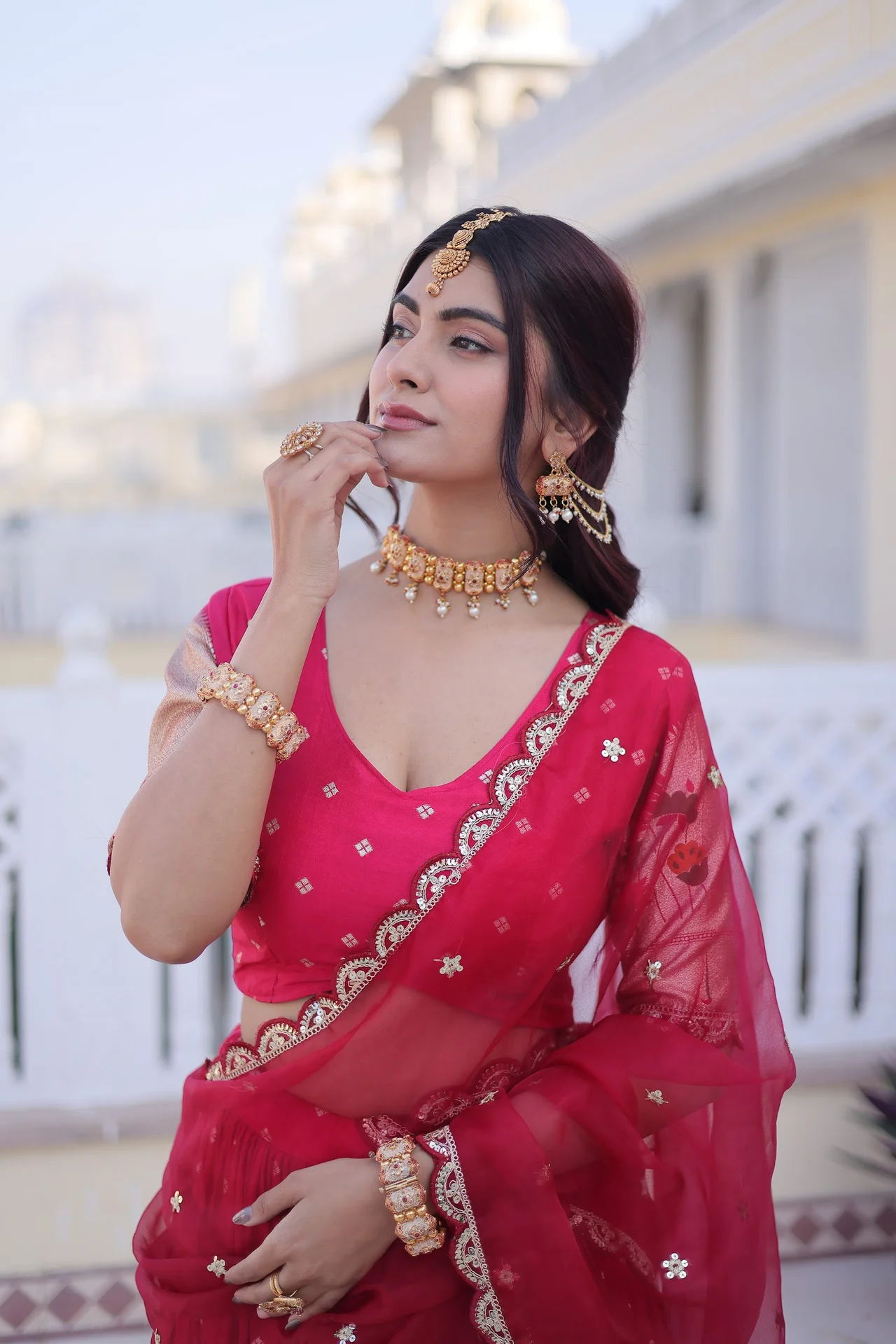 Women's Dola Silk Lehenga Choli with Dupatta in Rani Pink — photo 6 of 8
