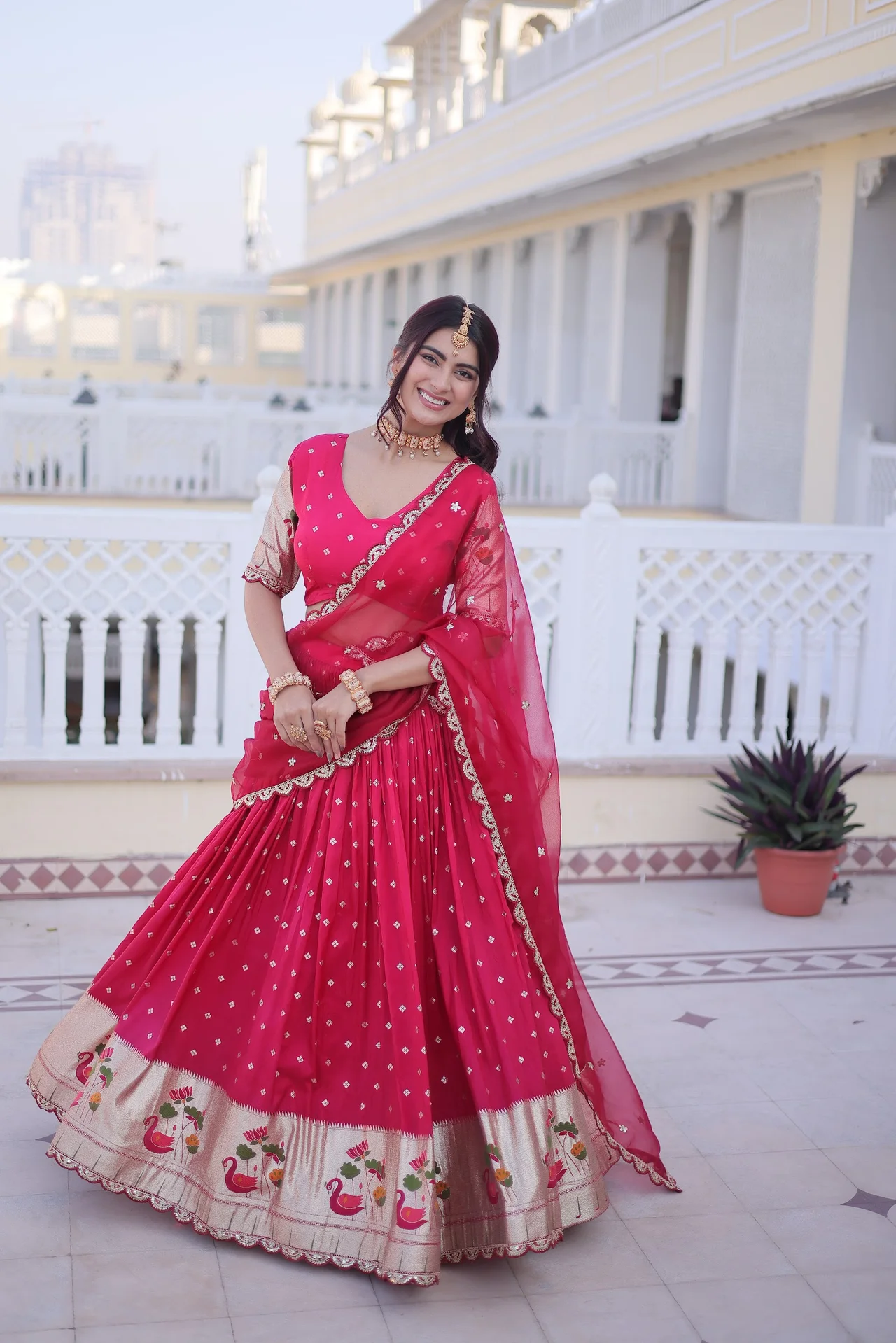 Women's Dola Silk Lehenga Choli with Dupatta in Rani Pink — photo 7 of 8
