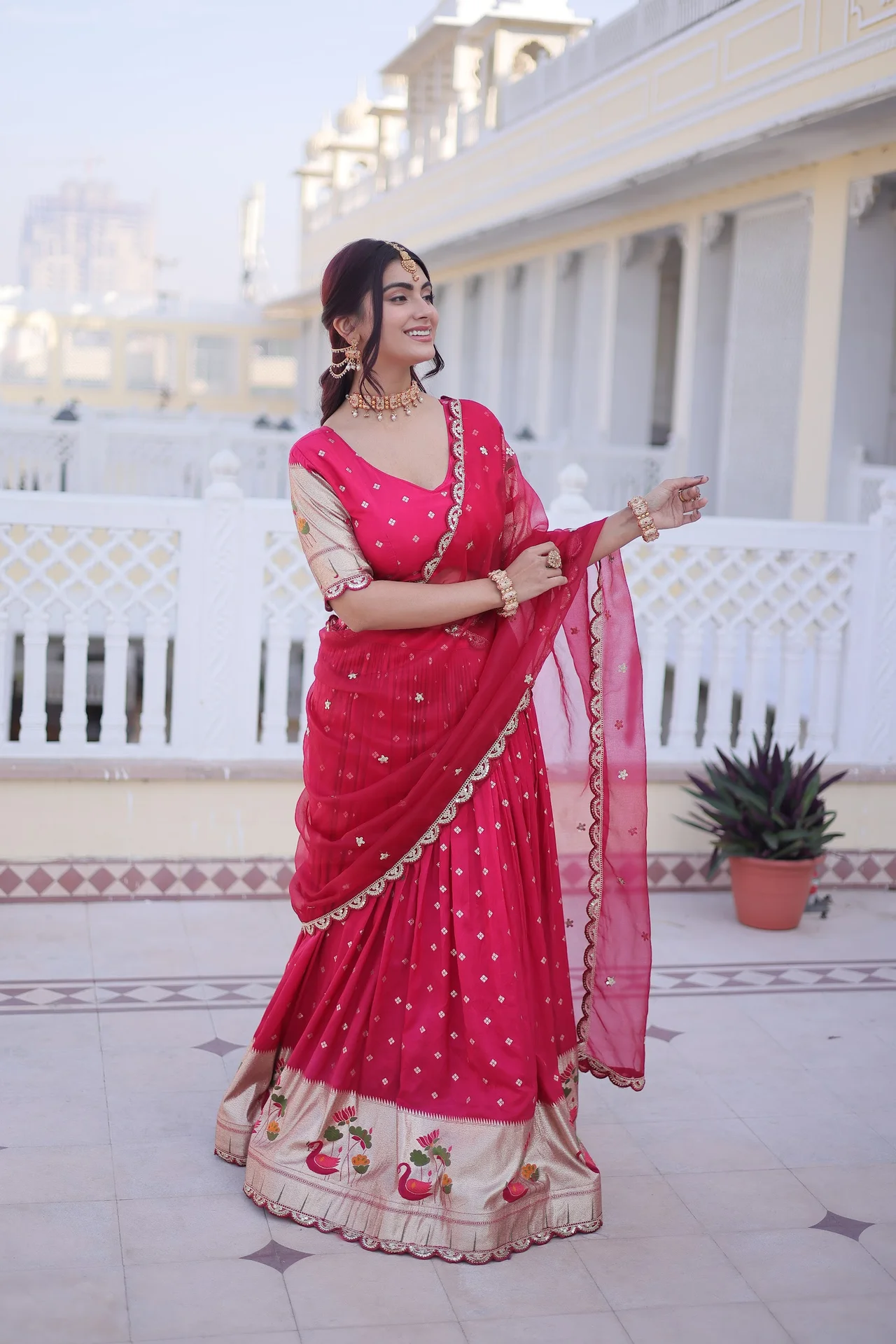 Women's Dola Silk Lehenga Choli with Dupatta in Rani Pink — photo 8 of 8