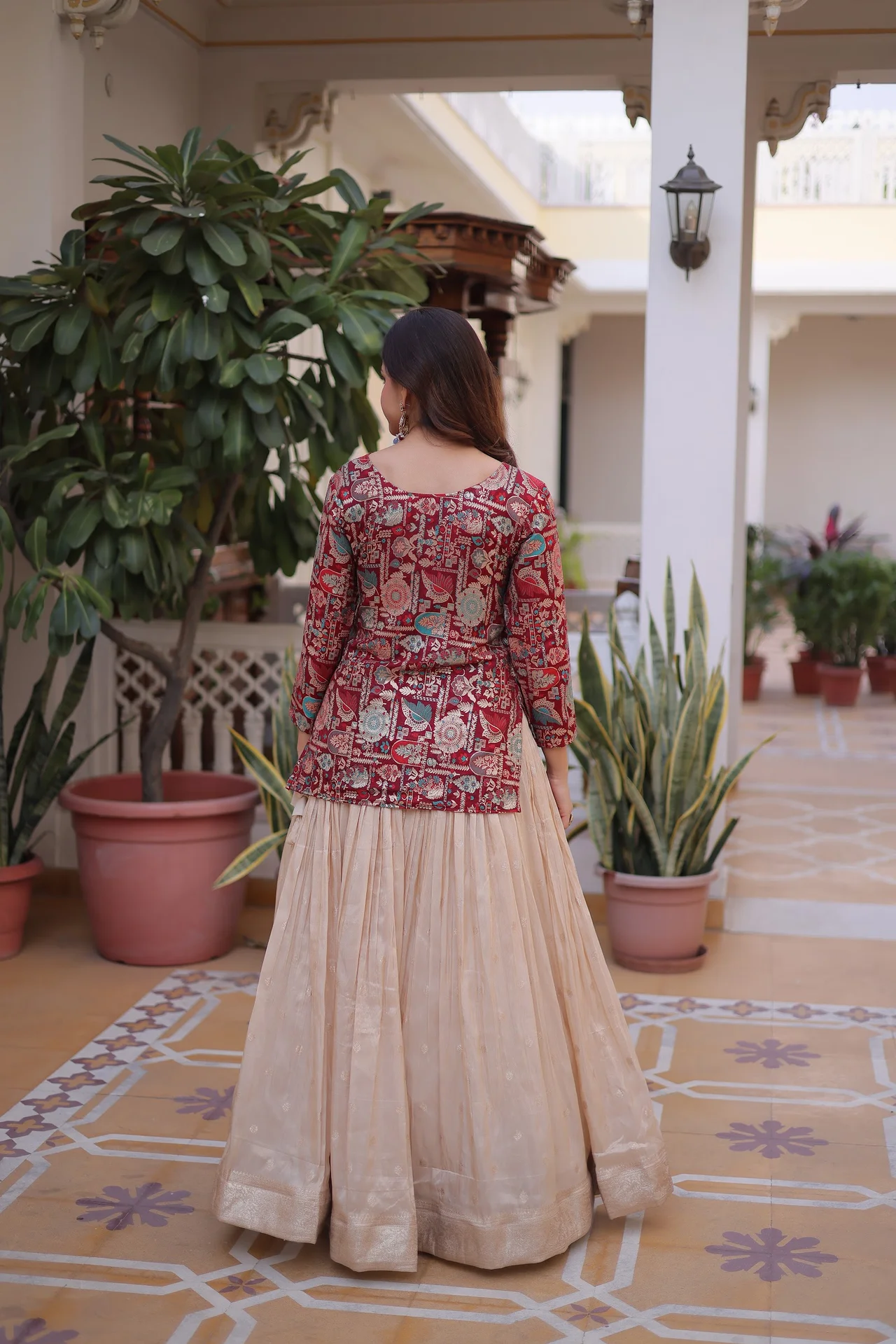 Women's Jacquard Weaving Lehenga Choli with Stitched Blouse in Maroon — photo 3 of 7
