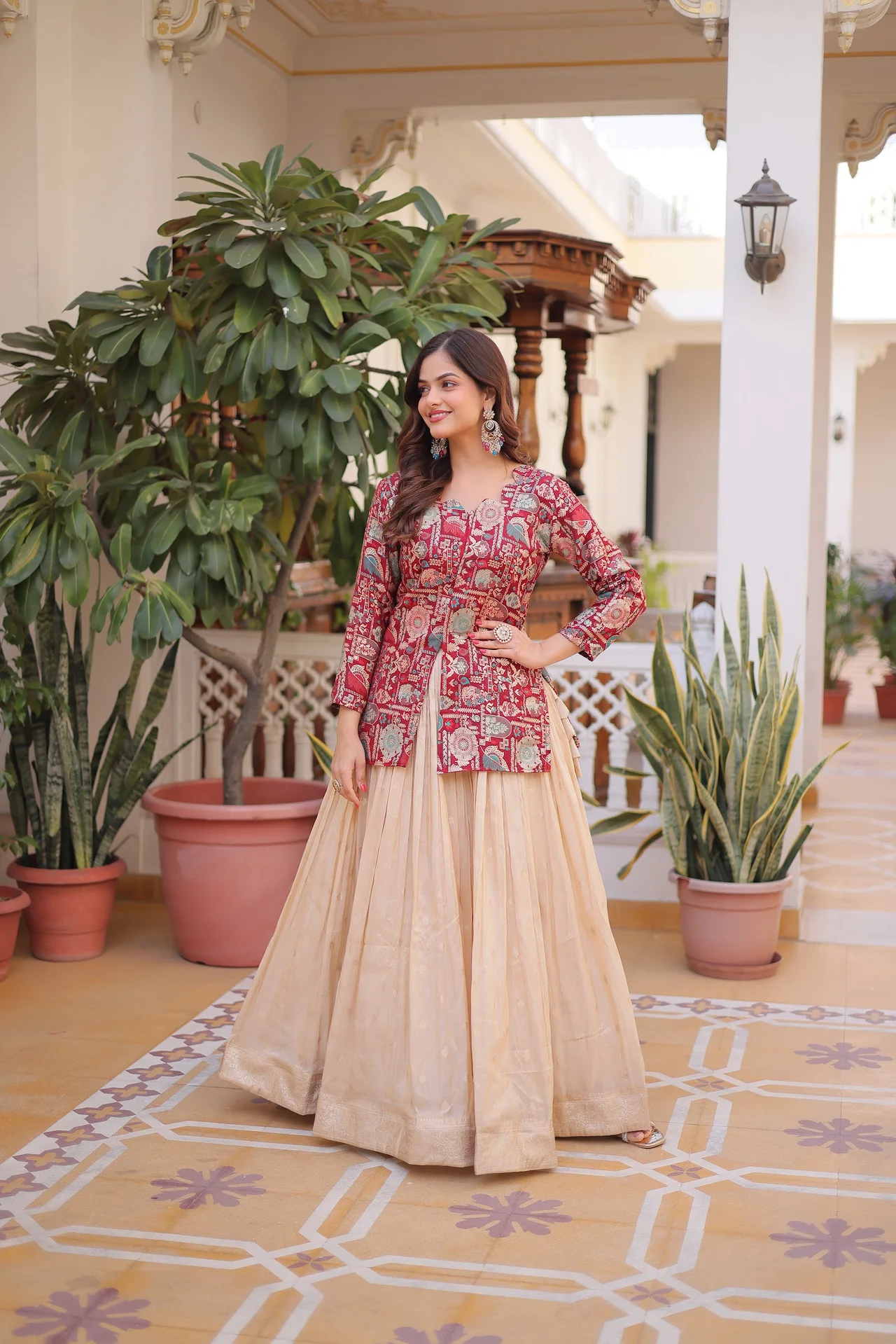Women's Jacquard Weaving Lehenga Choli with Stitched Blouse in Maroon — photo 7 of 7
