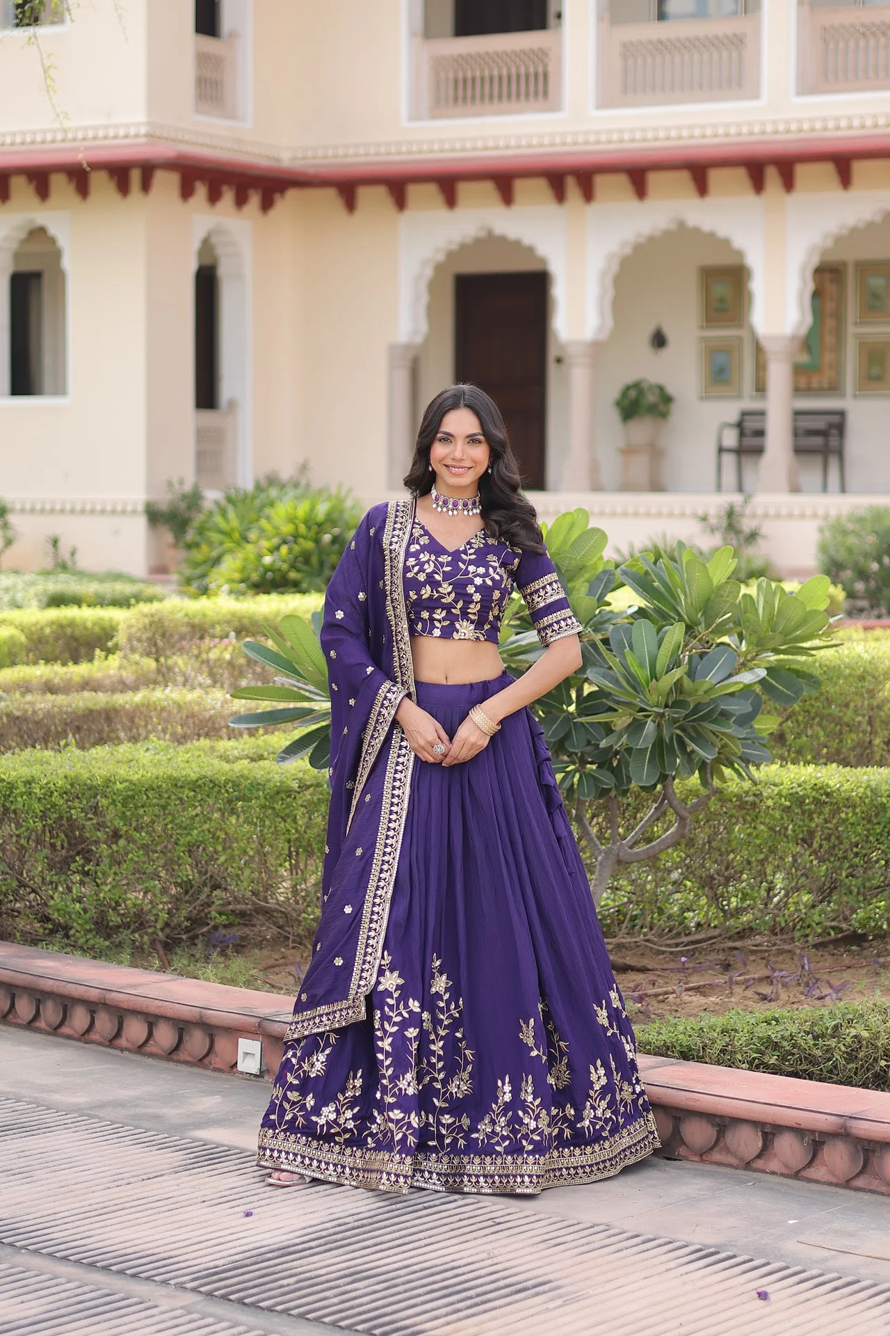 Women's Vichitra Silk Lehenga Choli with Dupatta in Purple — photo 2 of 9