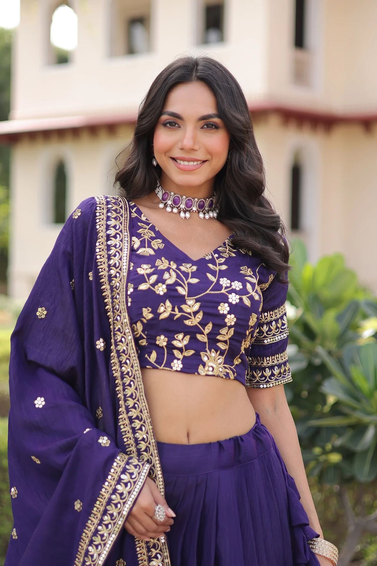 Women's Vichitra Silk Lehenga Choli with Dupatta in Purple — photo 3 of 9