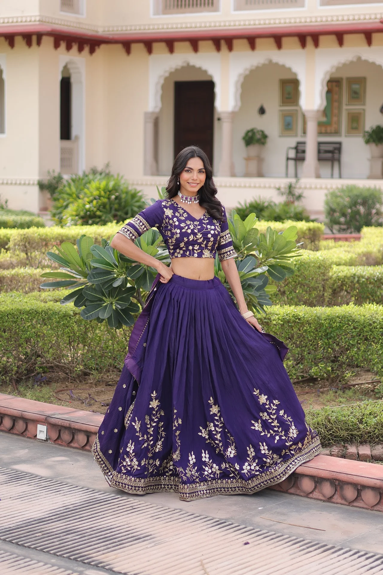 Women's Vichitra Silk Lehenga Choli with Dupatta in Purple — photo 4 of 9