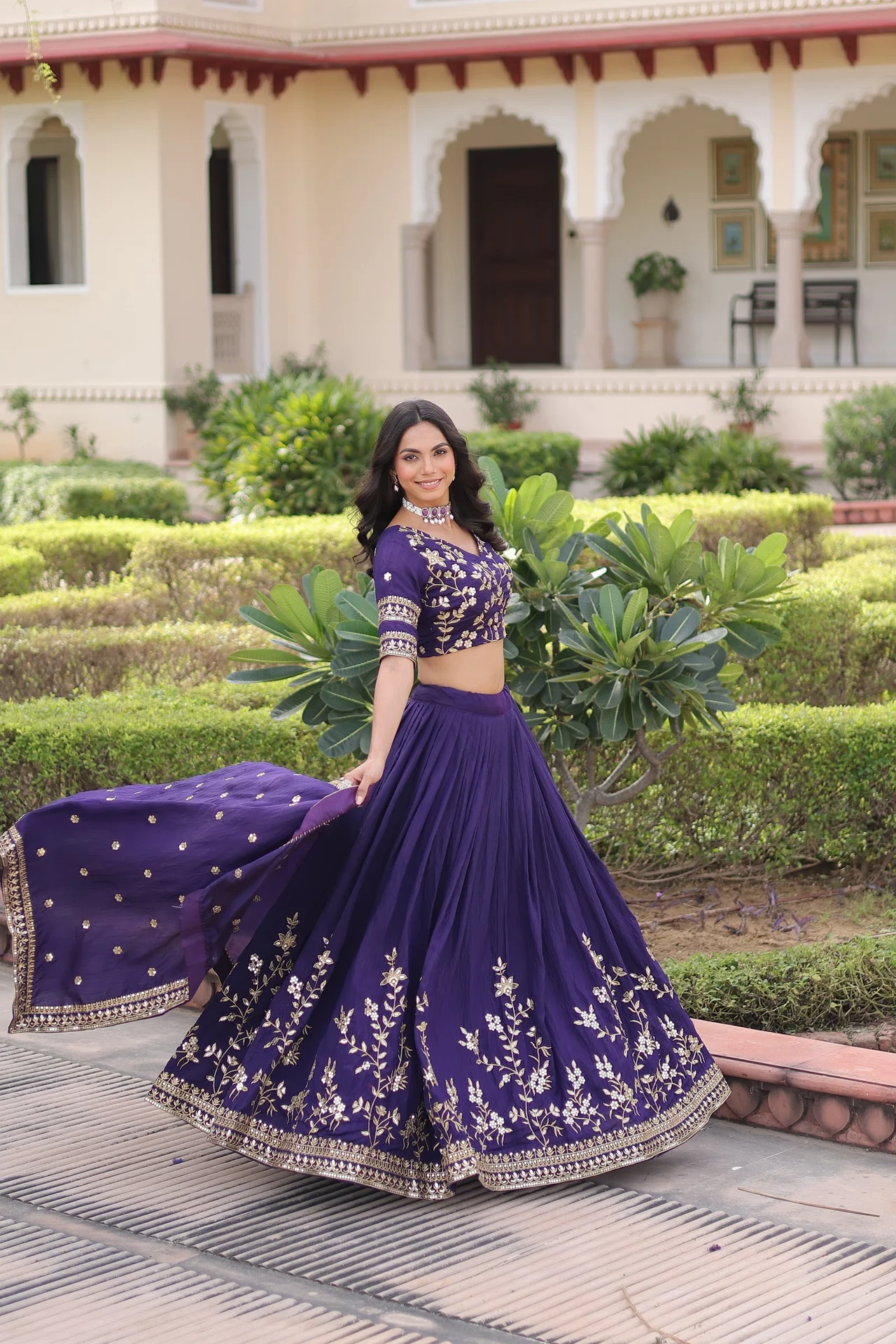 Women's Vichitra Silk Lehenga Choli with Dupatta in Purple — photo 5 of 9