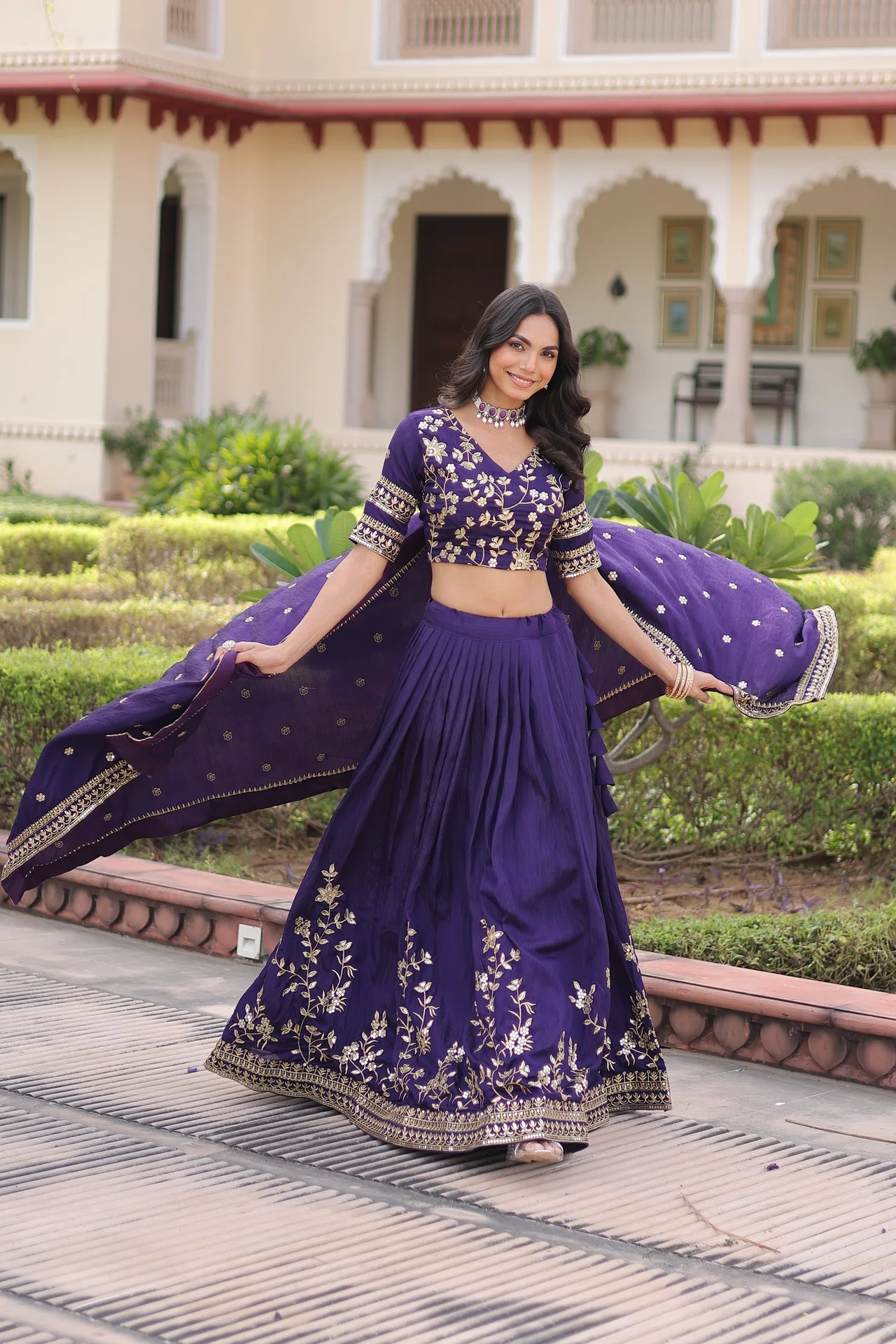 Women's Vichitra Silk Lehenga Choli with Dupatta in Purple — photo 6 of 9