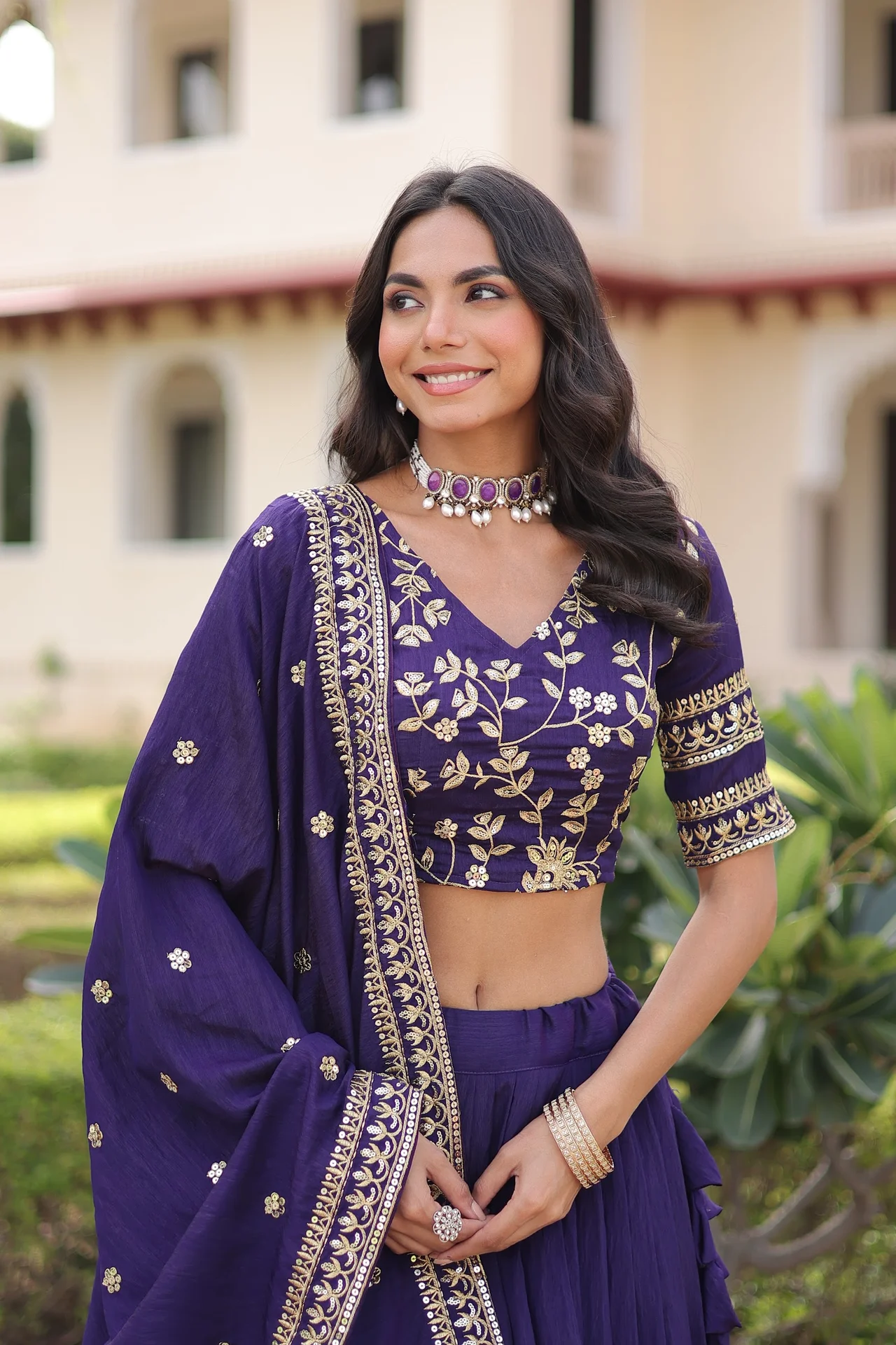 Women's Vichitra Silk Lehenga Choli with Dupatta in Purple — photo 7 of 9