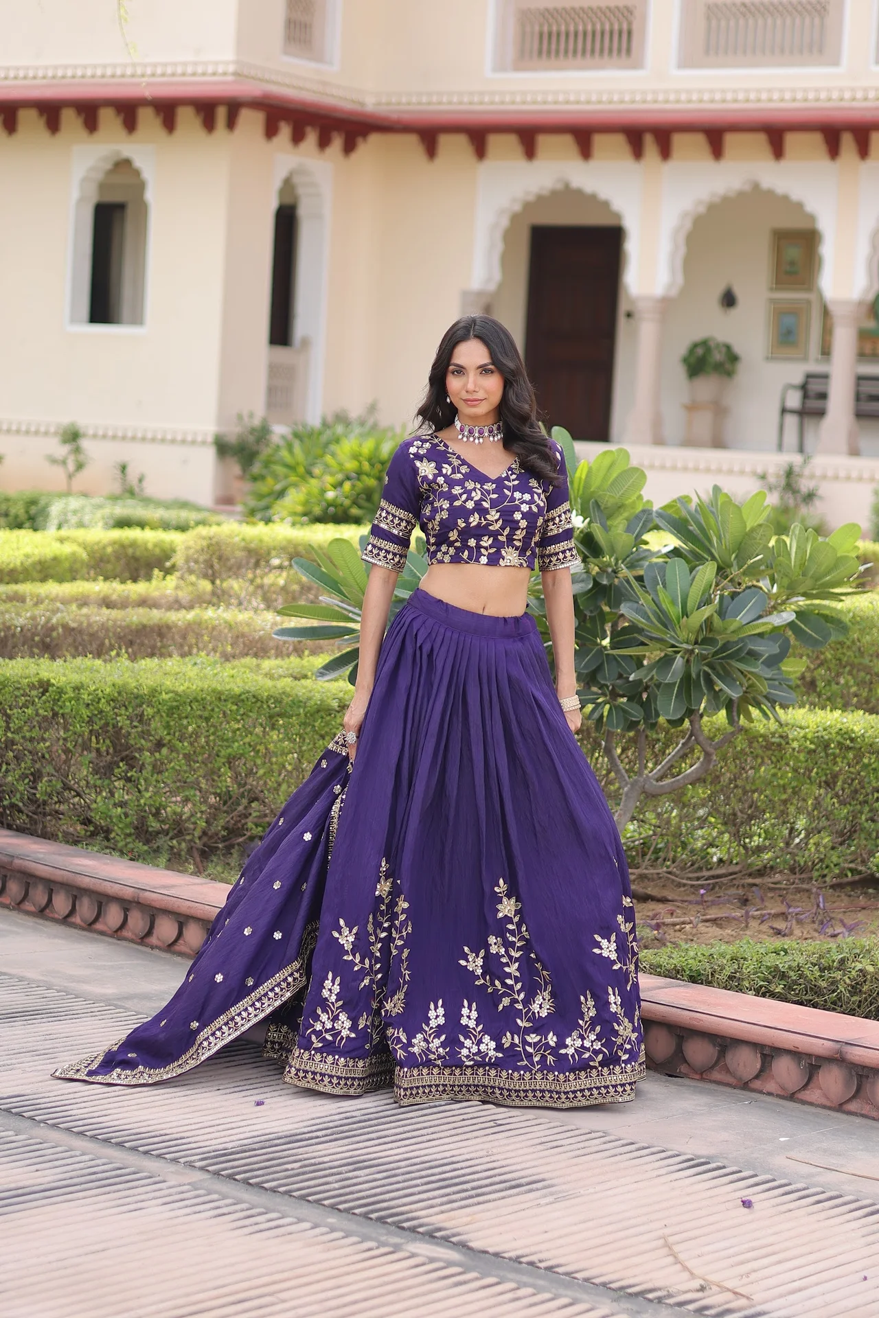 Women's Vichitra Silk Lehenga Choli with Dupatta in Purple — photo 8 of 9