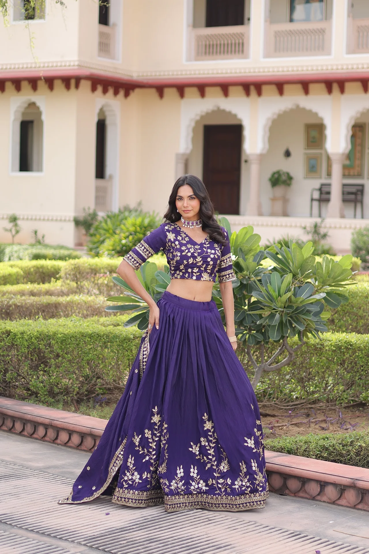 Women's Vichitra Silk Lehenga Choli with Dupatta in Purple — photo 9 of 9