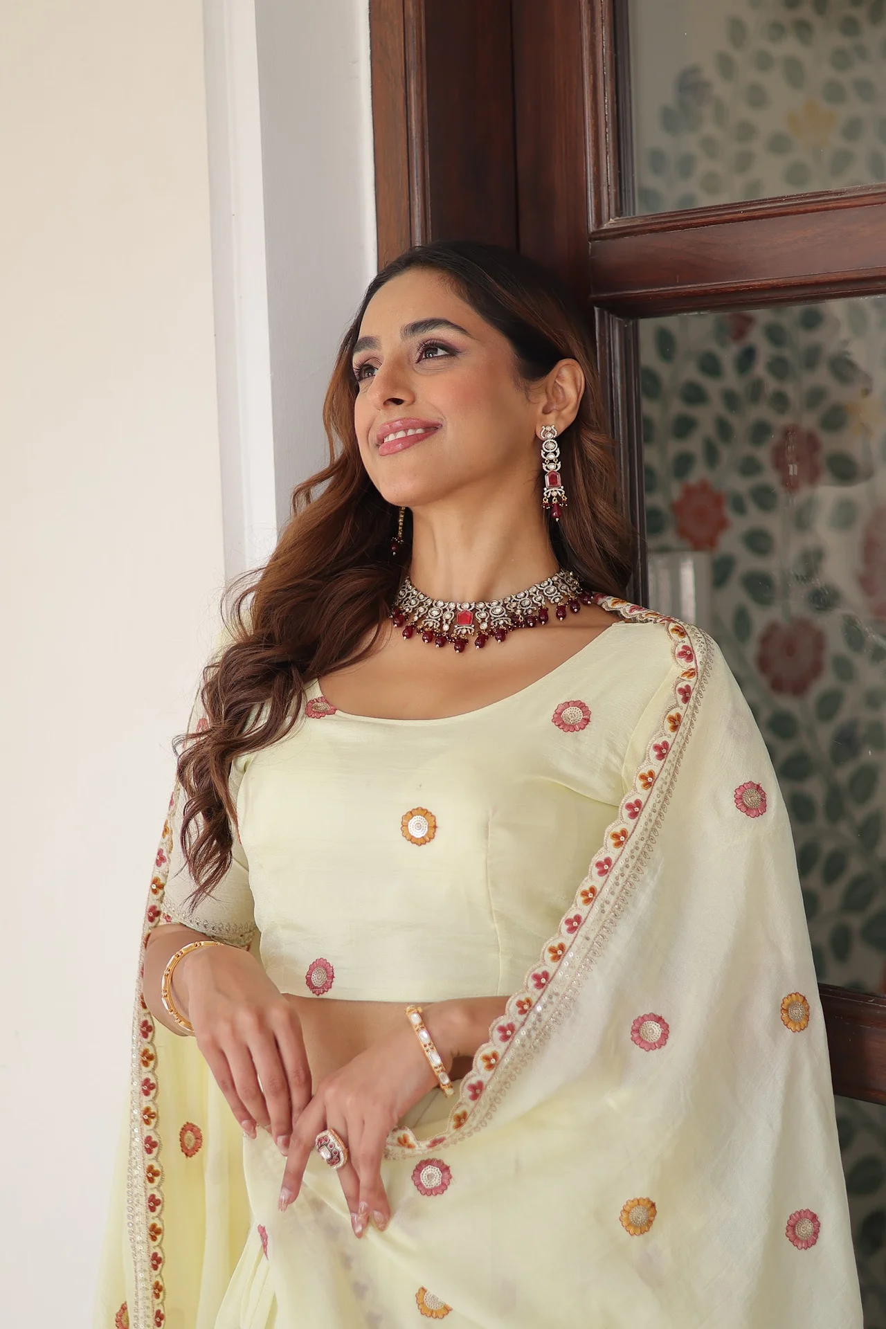 Women's Vichitra Silk Lehenga Choli with Dupatta in Cream — photo 6 of 10