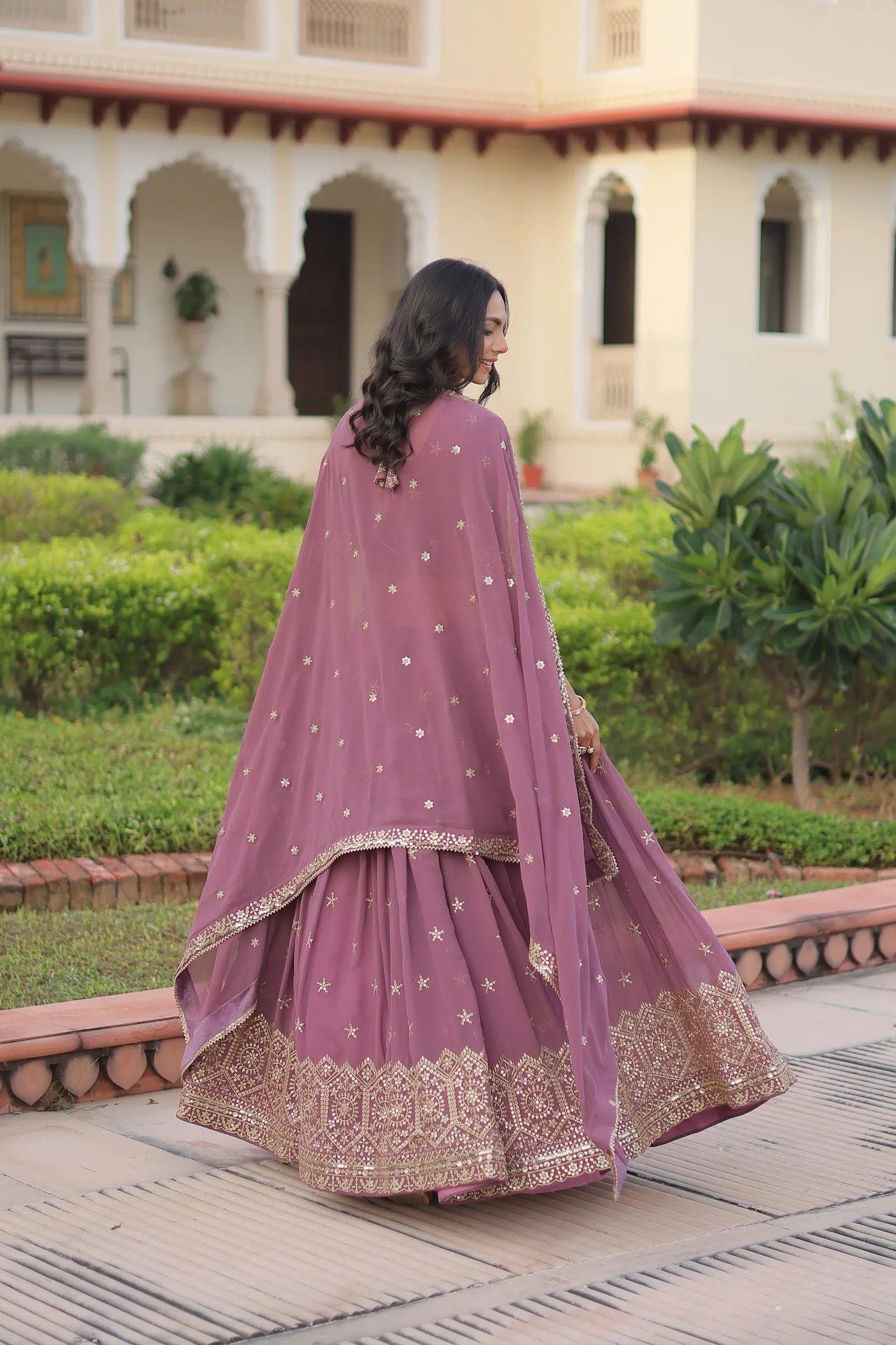 Women's Faux Georgette Lehenga Choli with Dupatta in Onion Pink — photo 9 of 9