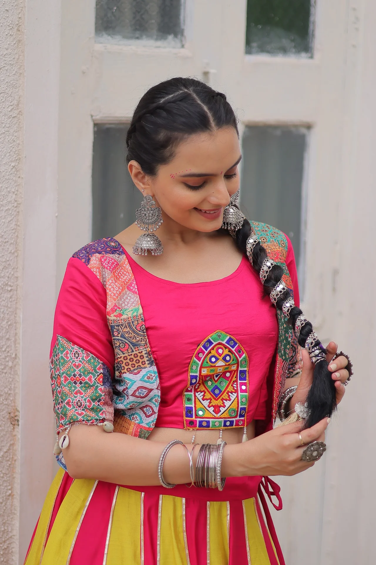 Women's Roman Silk Lehenga Choli with Koti Top in Multicolour — photo 3 of 9