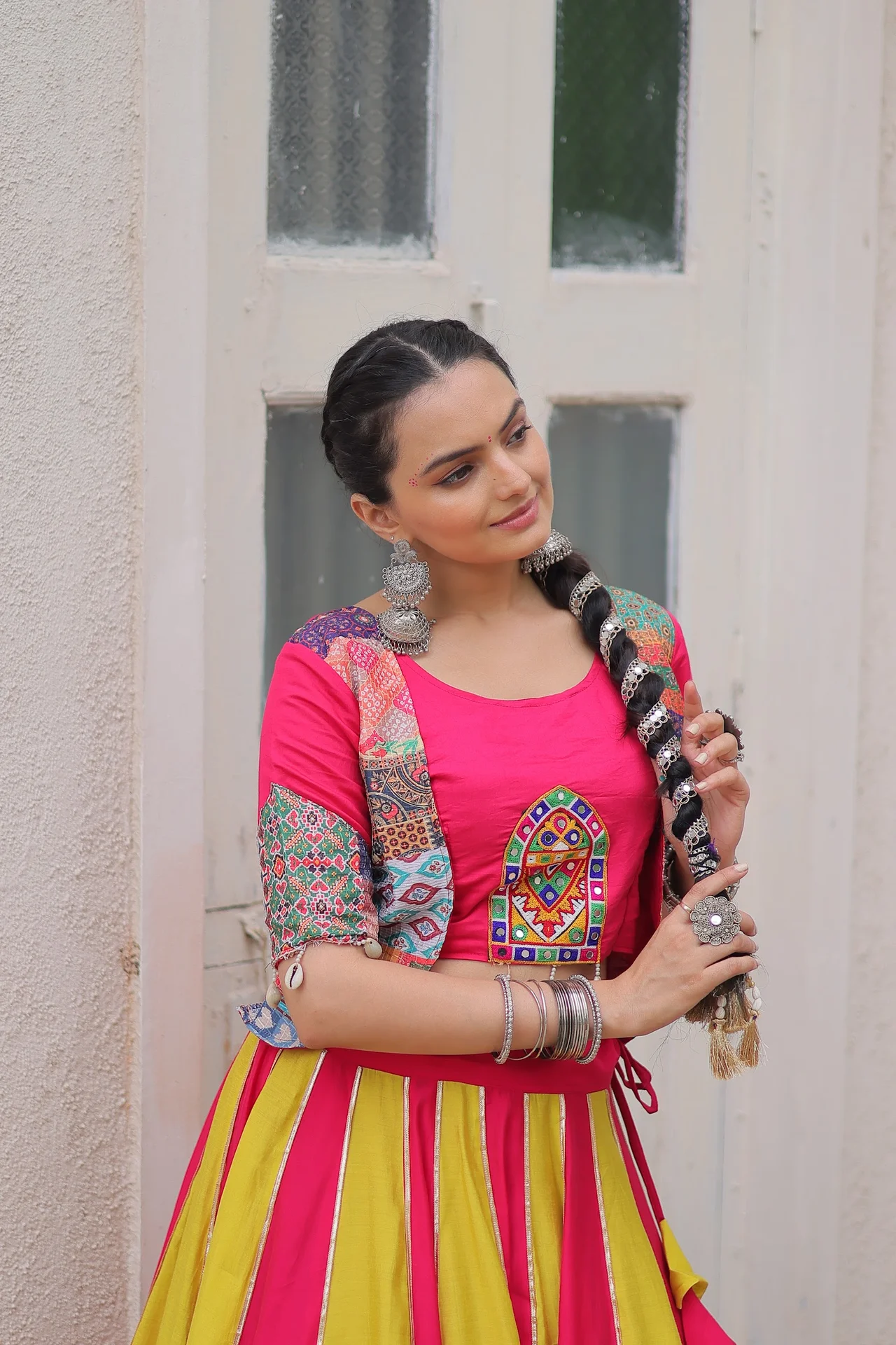 Women's Roman Silk Lehenga Choli with Koti Top in Multicolour — photo 4 of 9