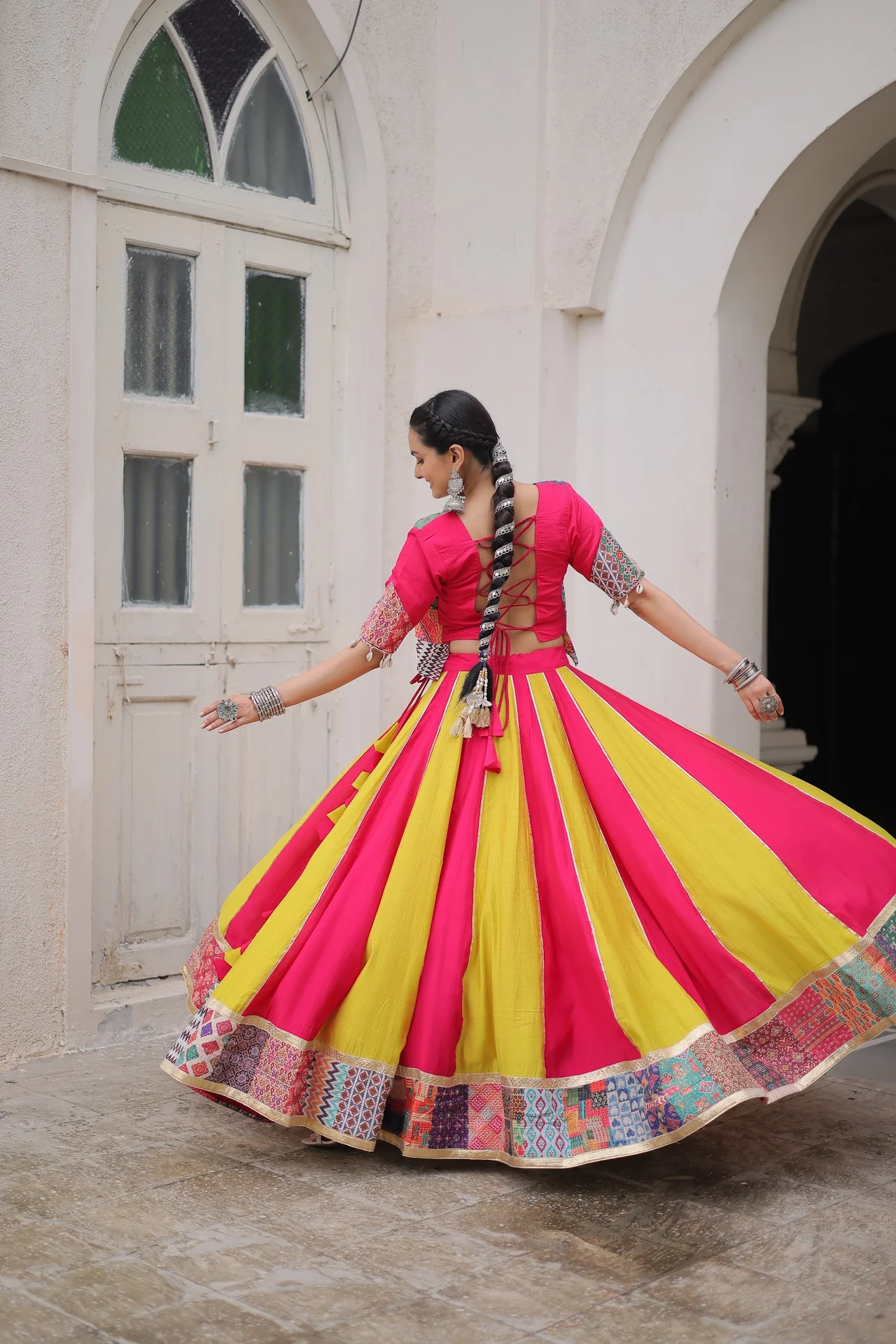 Women's Roman Silk Lehenga Choli with Koti Top in Multicolour — photo 7 of 9