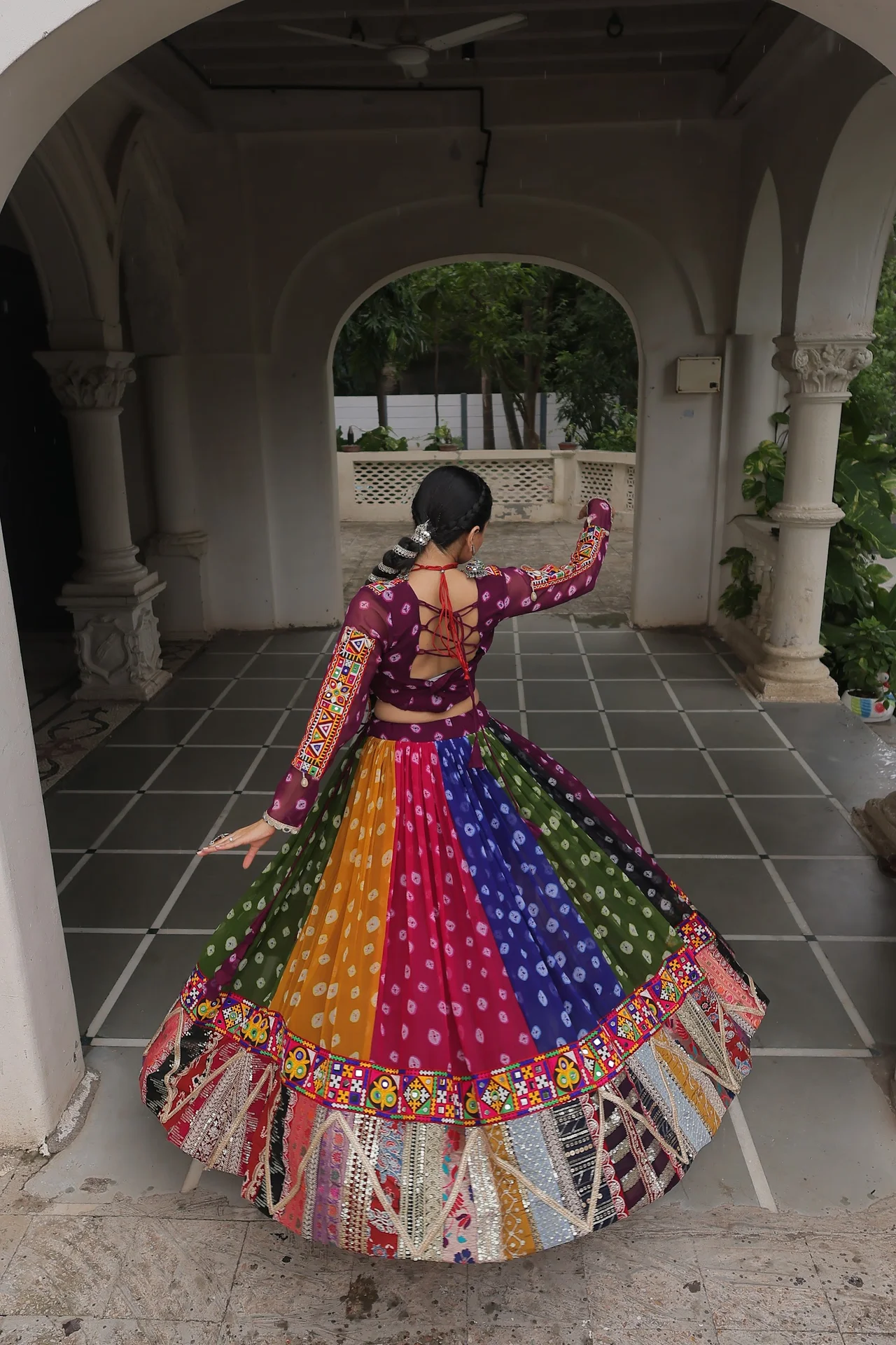 Women's Georgette Navratri Lehenga Choli with Stitched Top in Multicolour — photo 3 of 10
