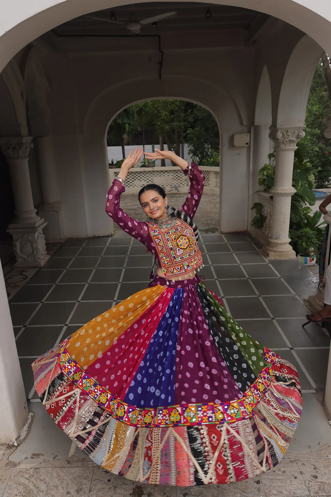 Women's Georgette Navratri Lehenga Choli with Stitched Top in Multicolour — photo 4 of 10