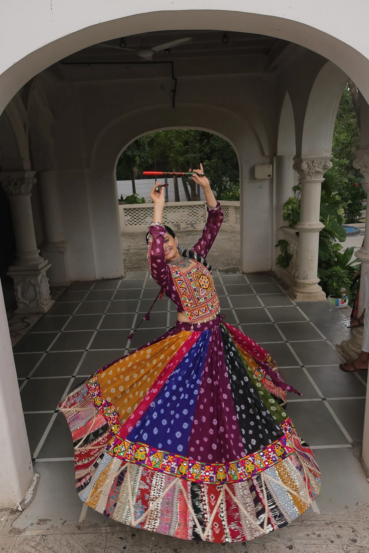 Women's Georgette Navratri Lehenga Choli with Stitched Top in Multicolour — photo 5 of 10