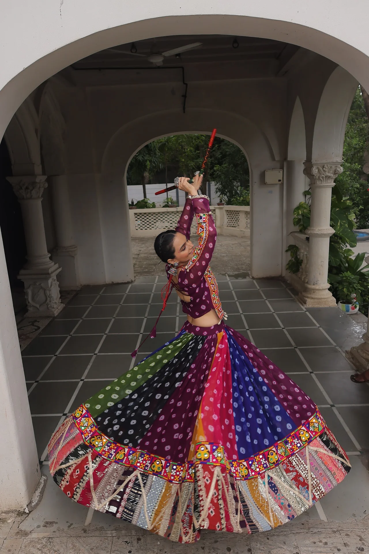 Women's Georgette Navratri Lehenga Choli with Stitched Top in Multicolour — photo 6 of 10