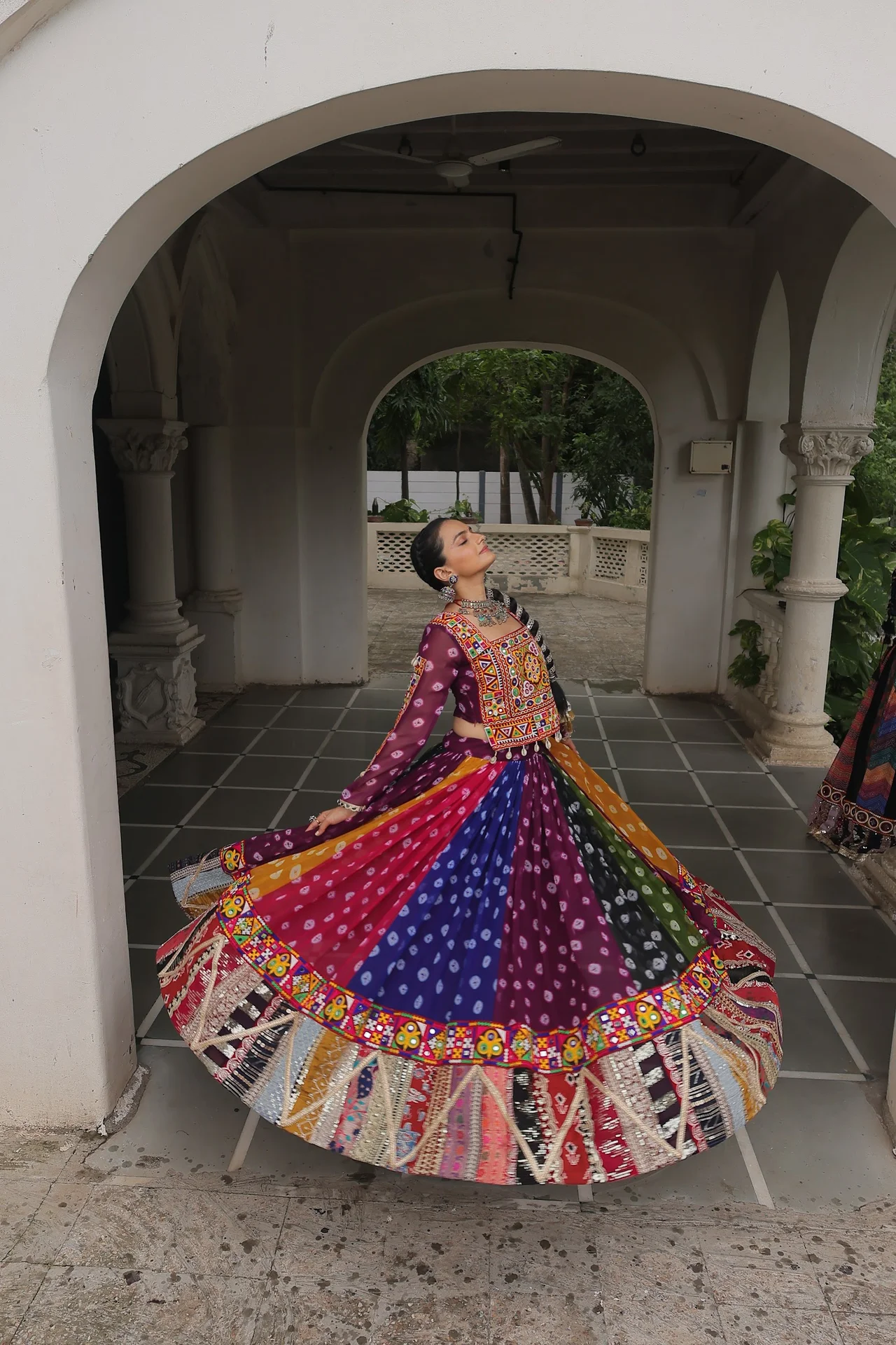 Women's Georgette Navratri Lehenga Choli with Stitched Top in Multicolour — photo 7 of 10