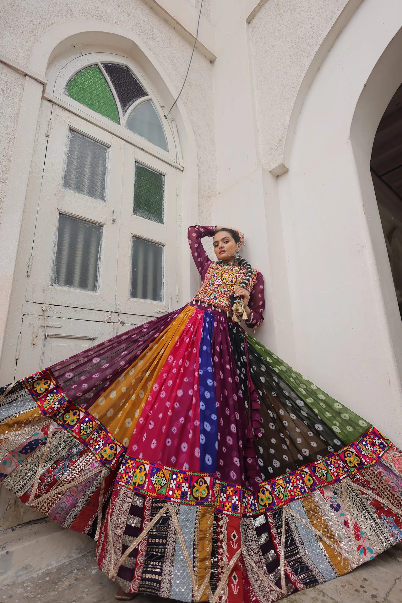 Women's Georgette Navratri Lehenga Choli with Stitched Top in Multicolour — photo 8 of 10