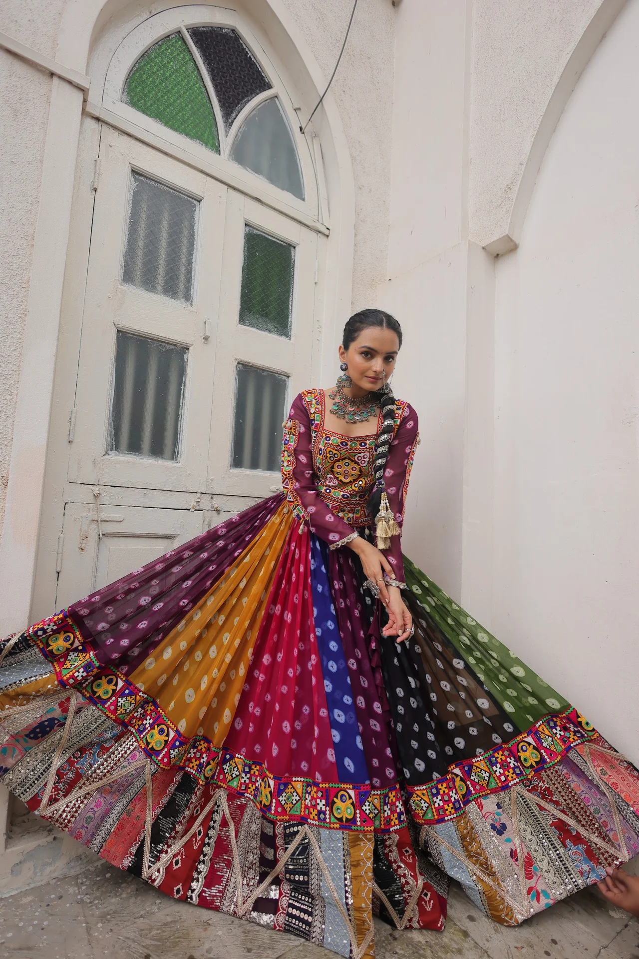 Women's Georgette Navratri Lehenga Choli with Stitched Top in Multicolour — photo 9 of 10