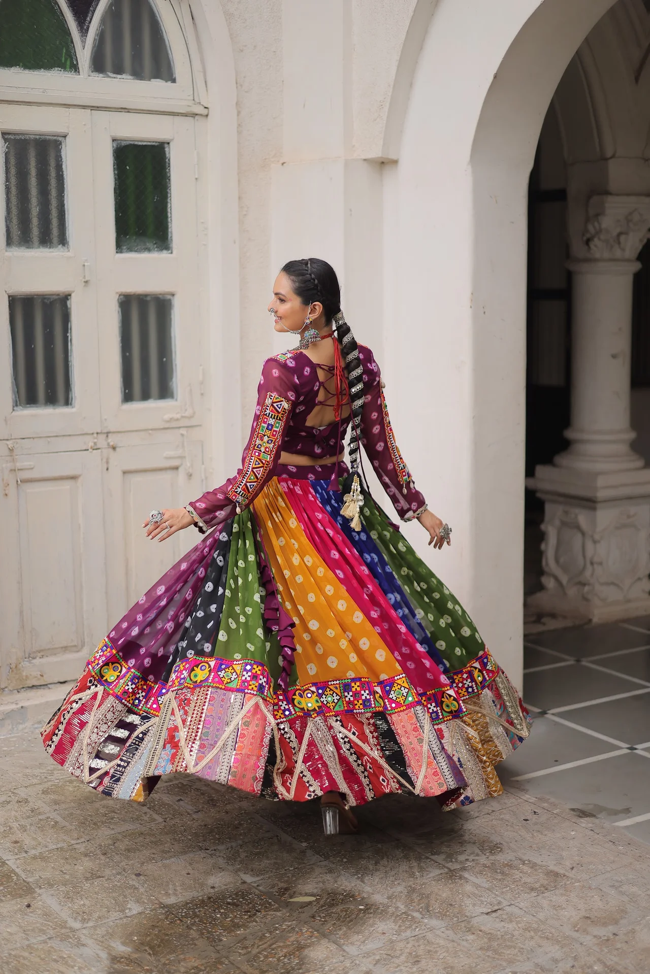 Women's Georgette Navratri Lehenga Choli with Stitched Top in Multicolour — photo 10 of 10