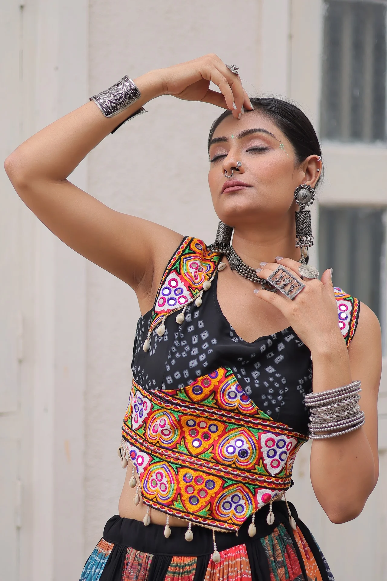Women's Georgette Navratri Lehenga Choli with Kutchi Gamthi Embroidery in Multicolour — photo 5 of 10