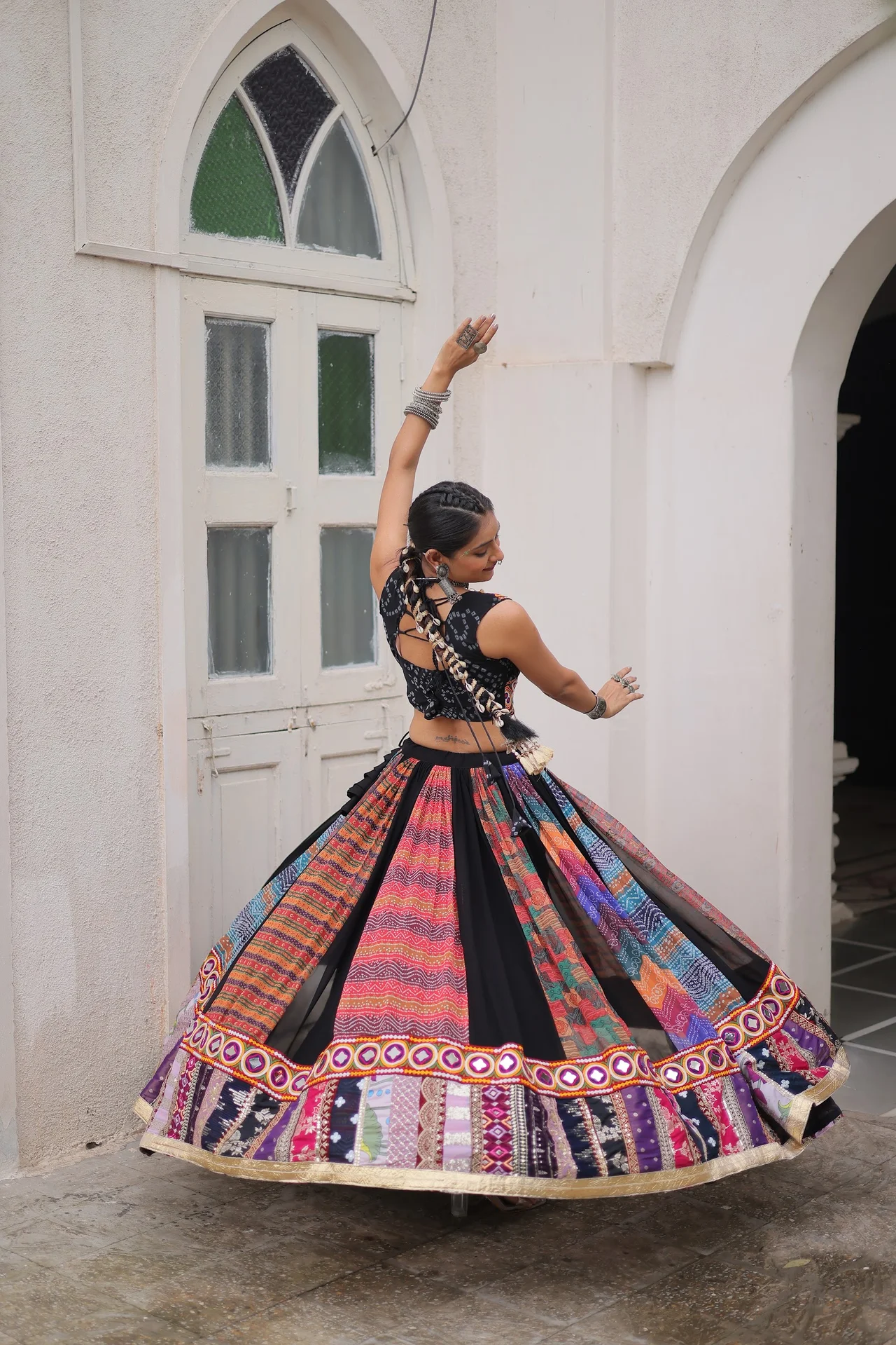 Women's Georgette Navratri Lehenga Choli with Kutchi Gamthi Embroidery in Multicolour — photo 6 of 10
