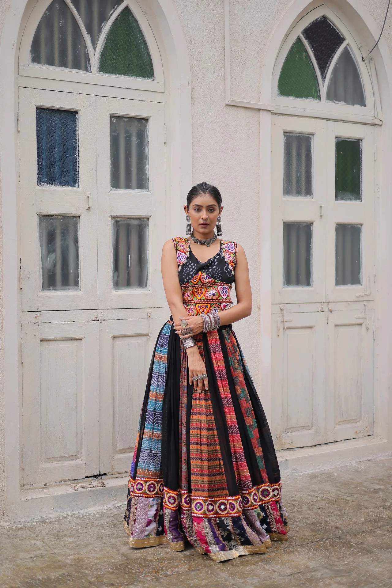 Women's Georgette Navratri Lehenga Choli with Kutchi Gamthi Embroidery in Multicolour — photo 9 of 10