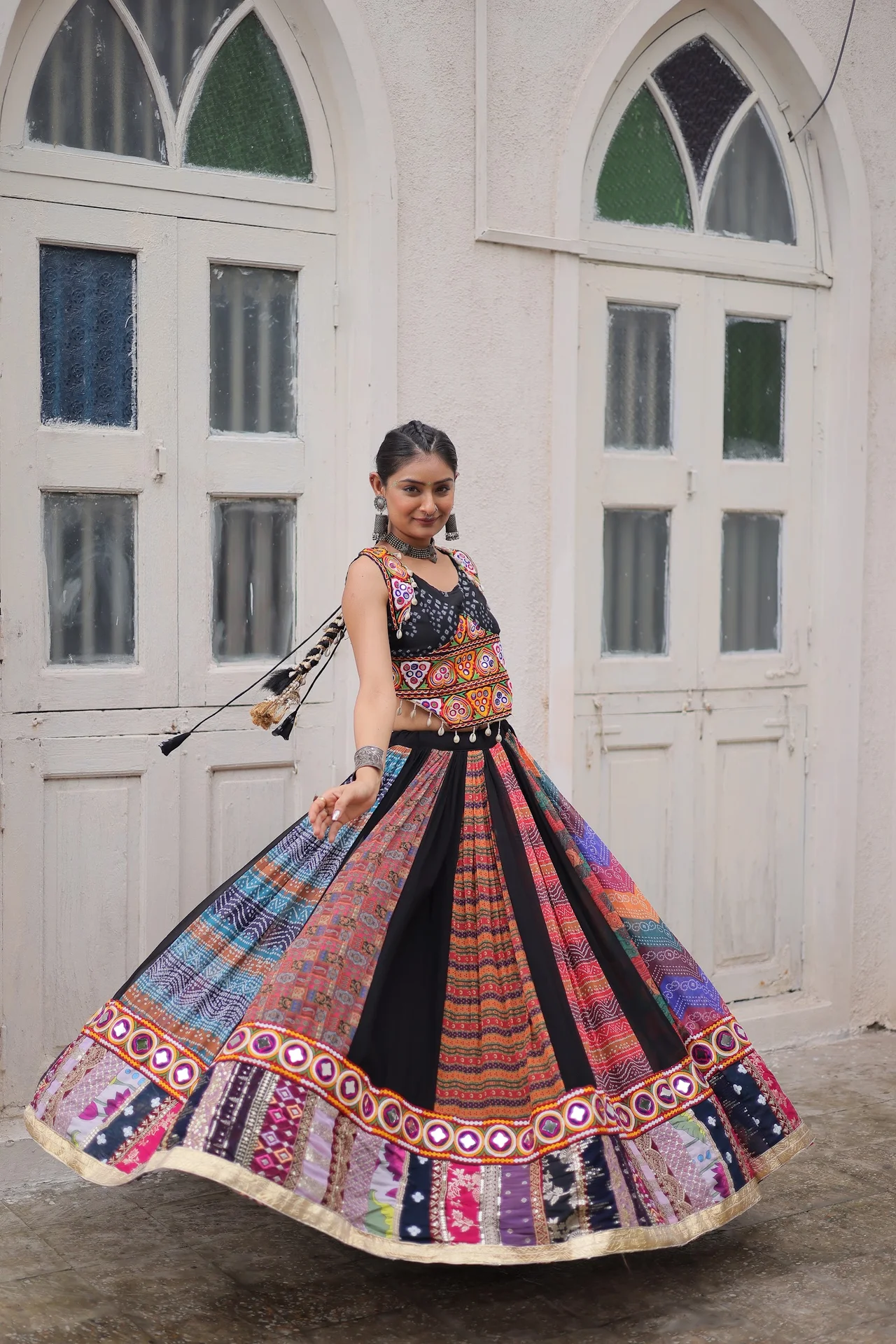 Women's Georgette Navratri Lehenga Choli with Kutchi Gamthi Embroidery in Multicolour — photo 10 of 10