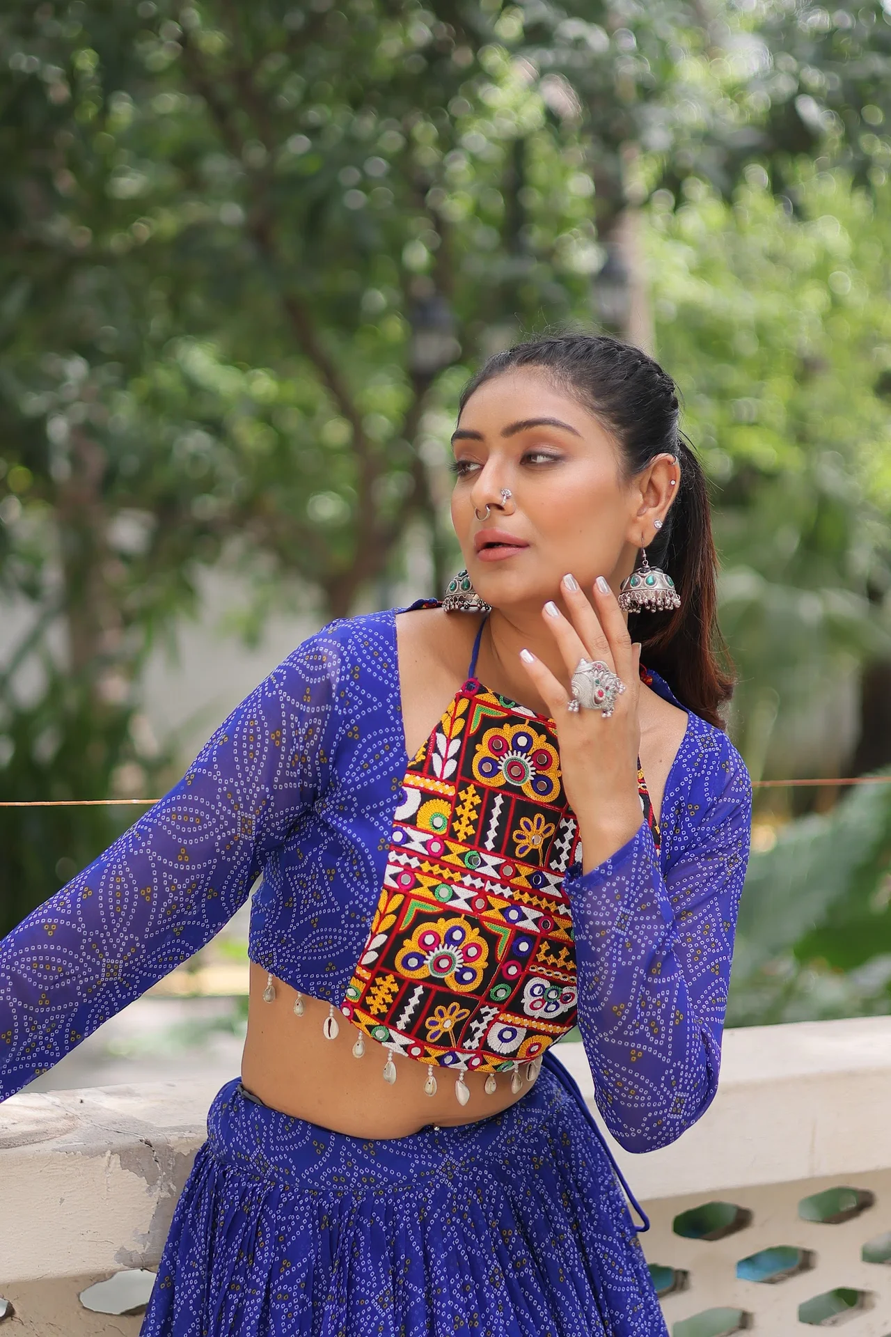 Women's Georgette Lehenga Choli with Stitched Top in Royal Blue — photo 2 of 8