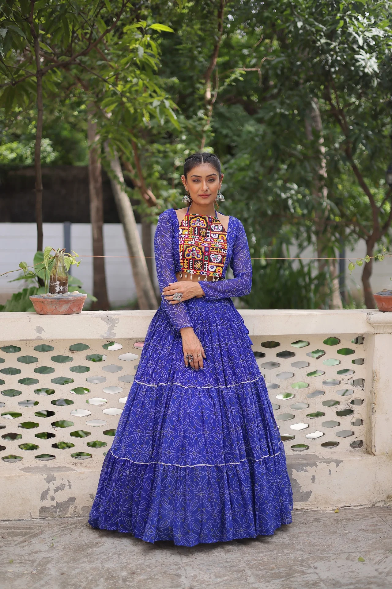Women's Georgette Lehenga Choli with Stitched Top in Royal Blue — photo 3 of 8